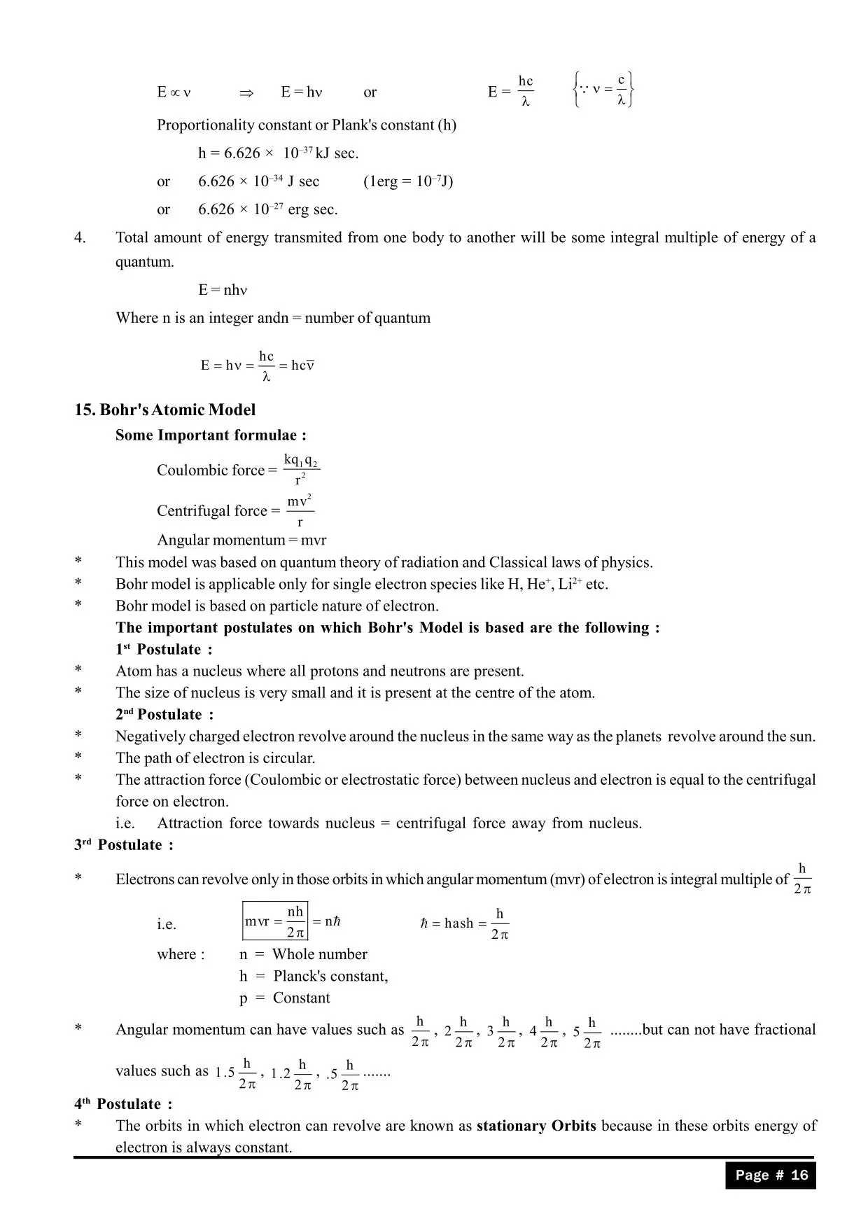 structure of atom class 11 notes for NEET & IIT: Bohr's Atomic Model