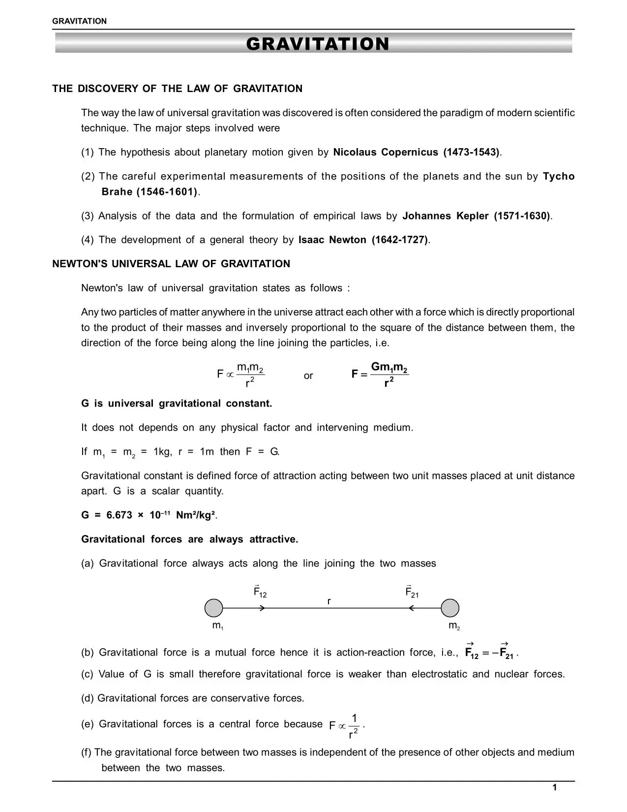 Class 11 Gravitation Notes