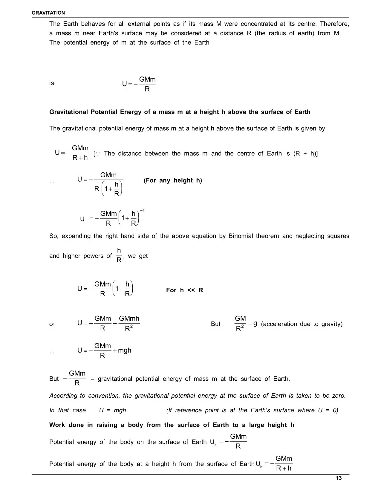 Class 11 Physics Gravitation Notes