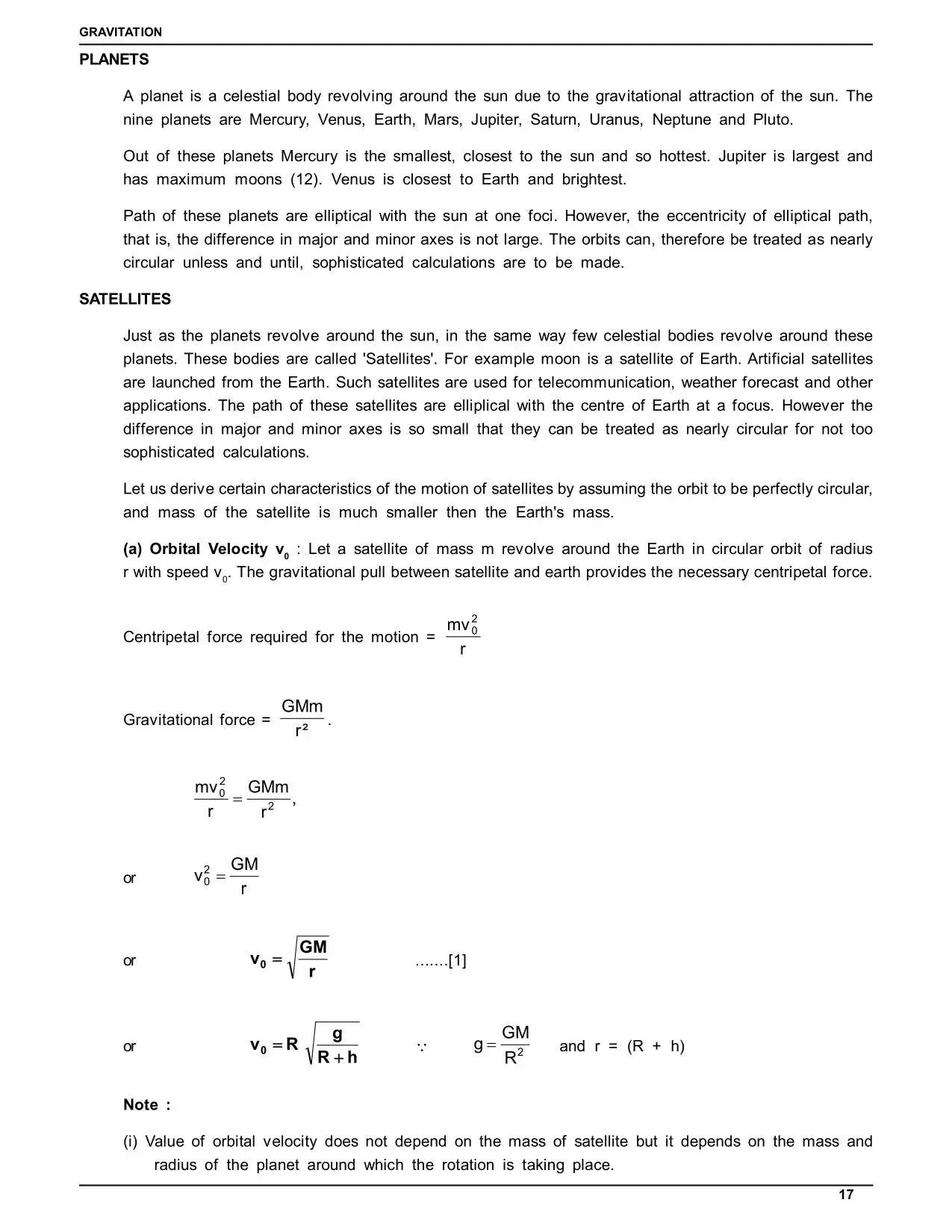 Class 11 Physics Gravitation Notes