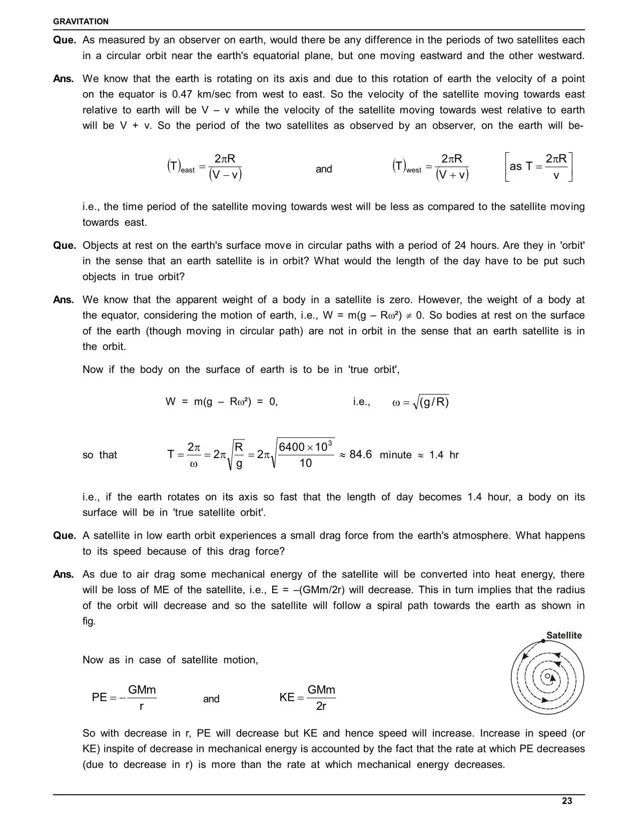 Class 11 Physics Gravitation Notes