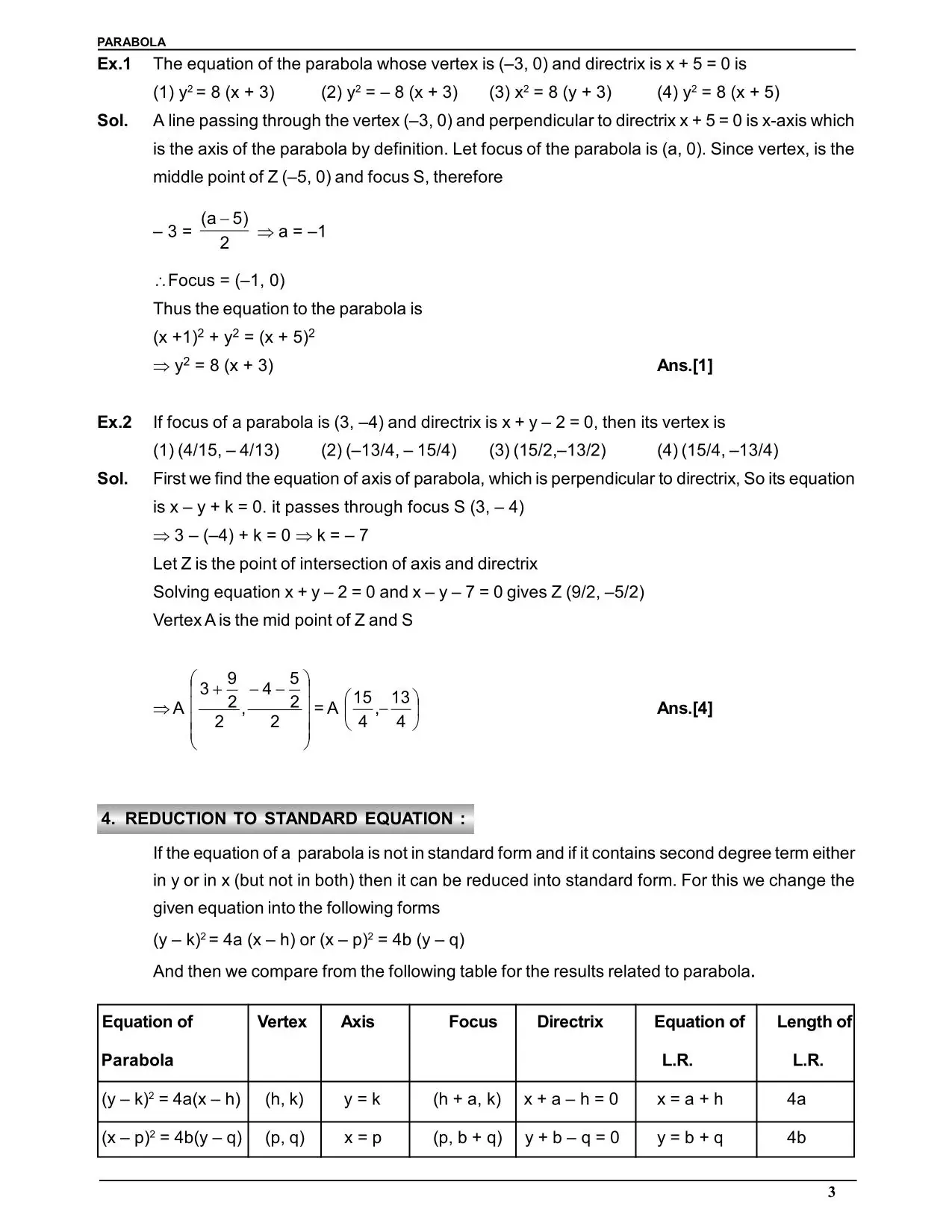 Parabola Class 11 Notes & Numericals
