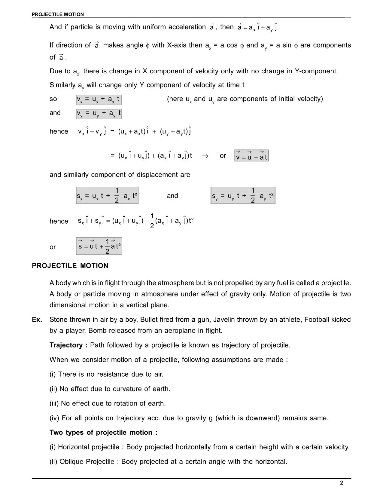Motion in a Plane Class 11 Notes