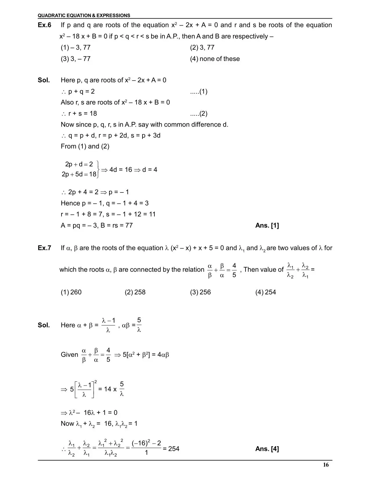 Quadratic Equation & Expressions