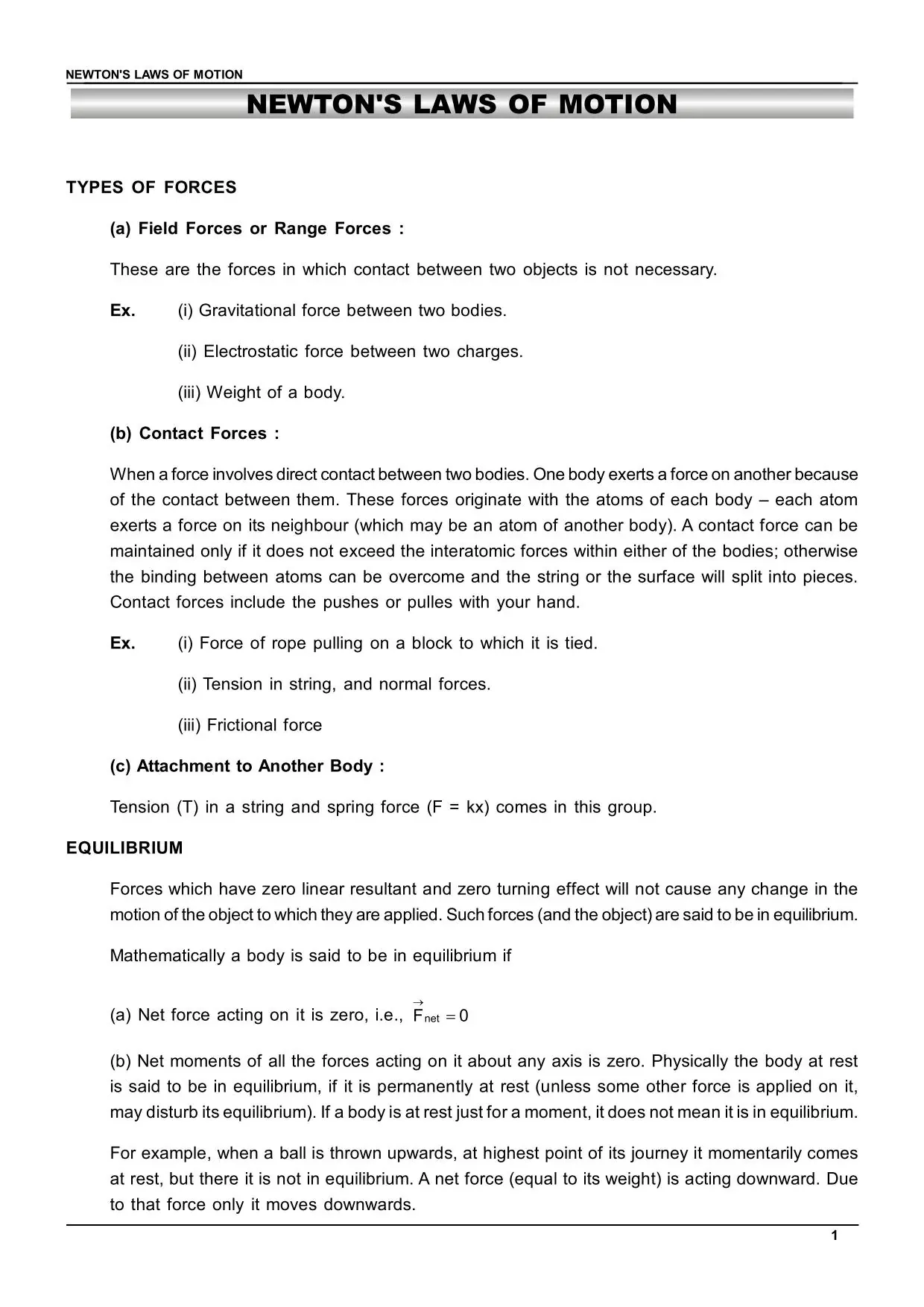 Class 11 Laws of Motion Notes
