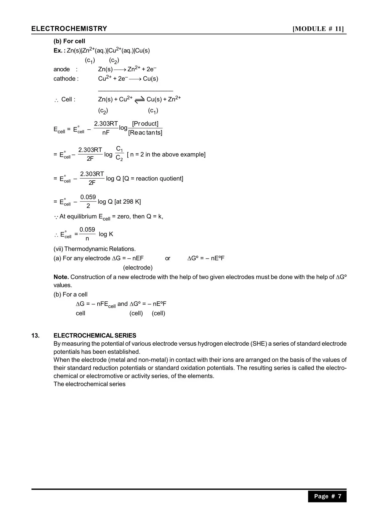Electrochemistry Notes for Class 12 : Electrochemical Series
