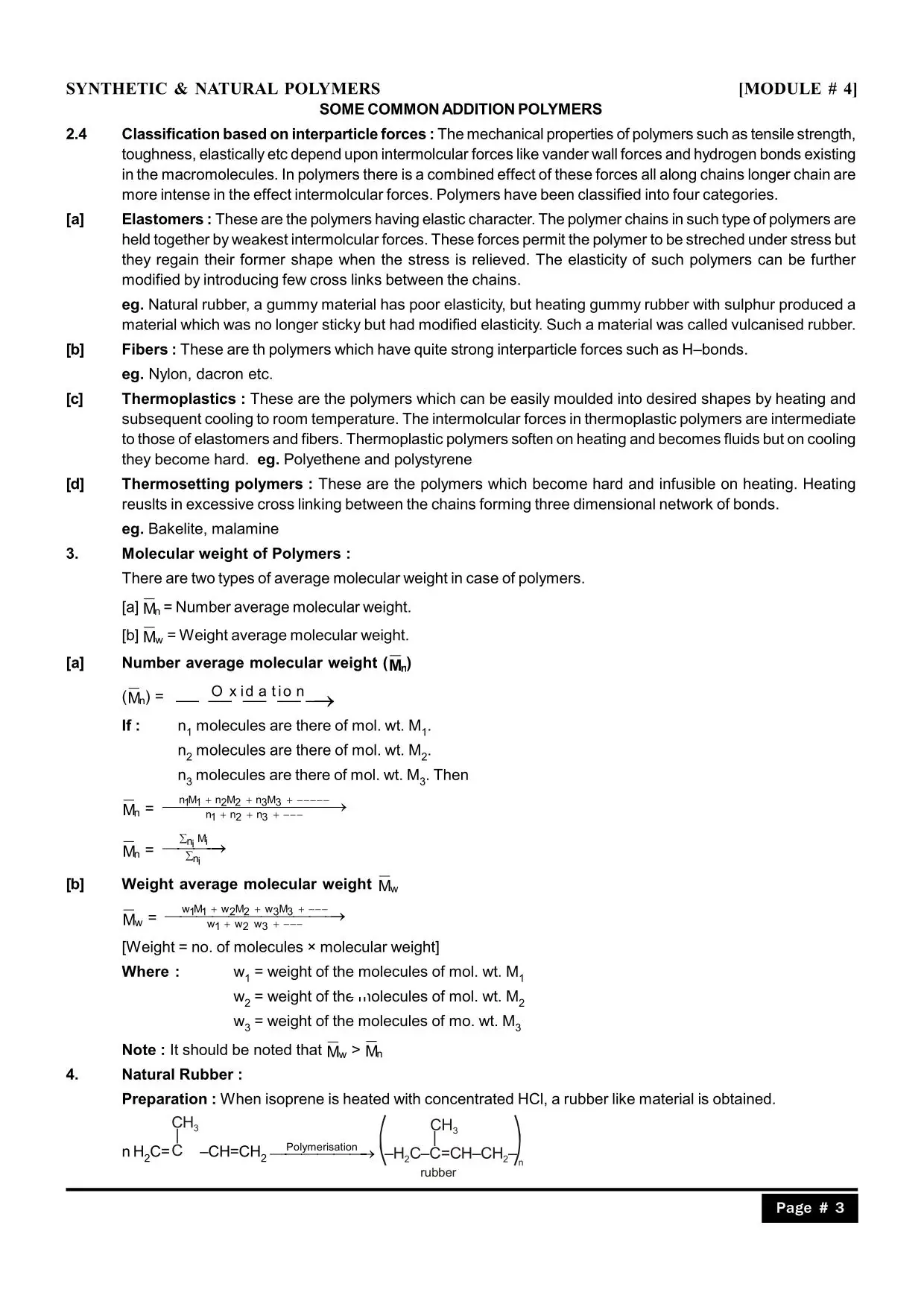 Class 12 polymers Notes