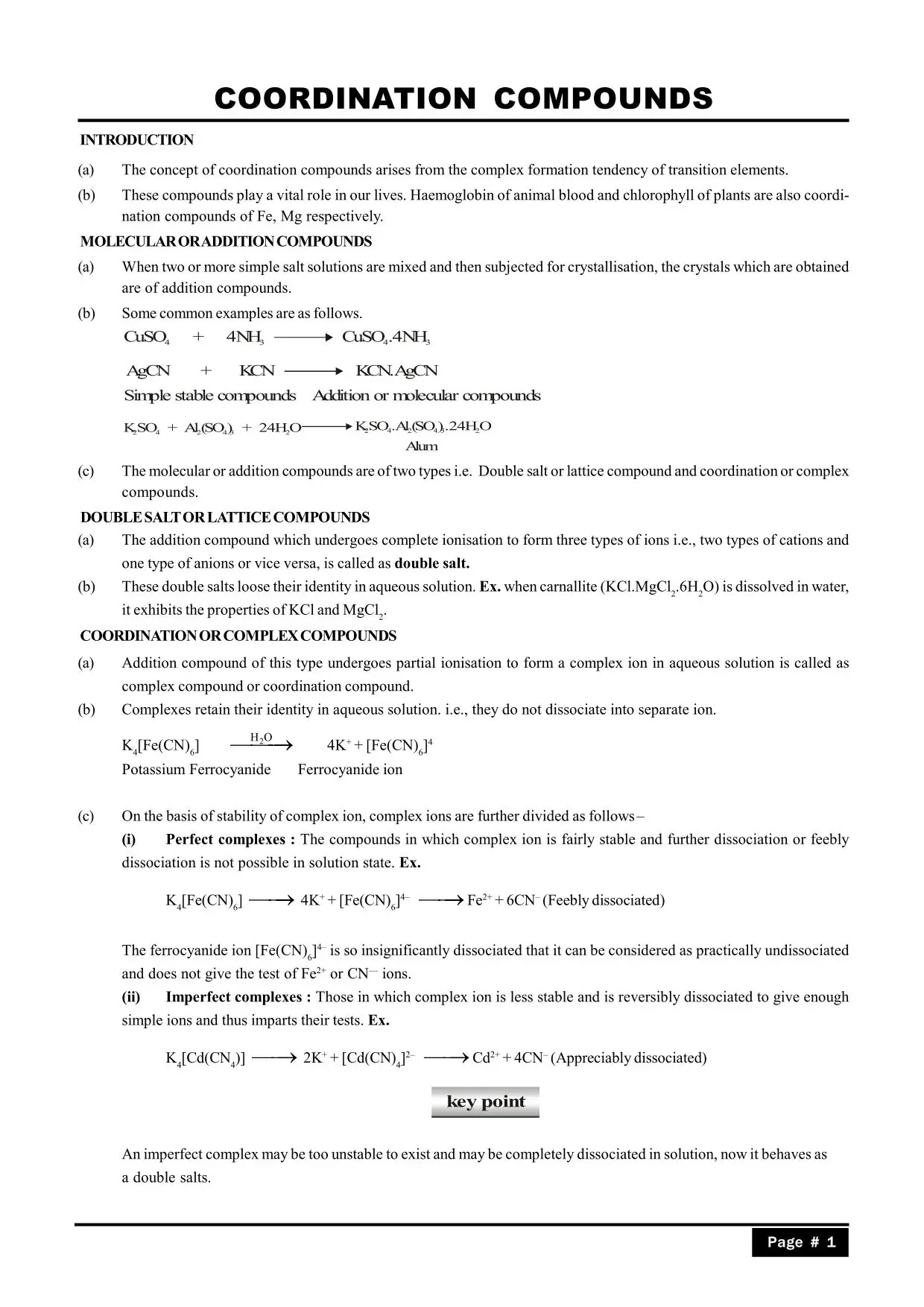Coordination Compounds Class 12 Notes