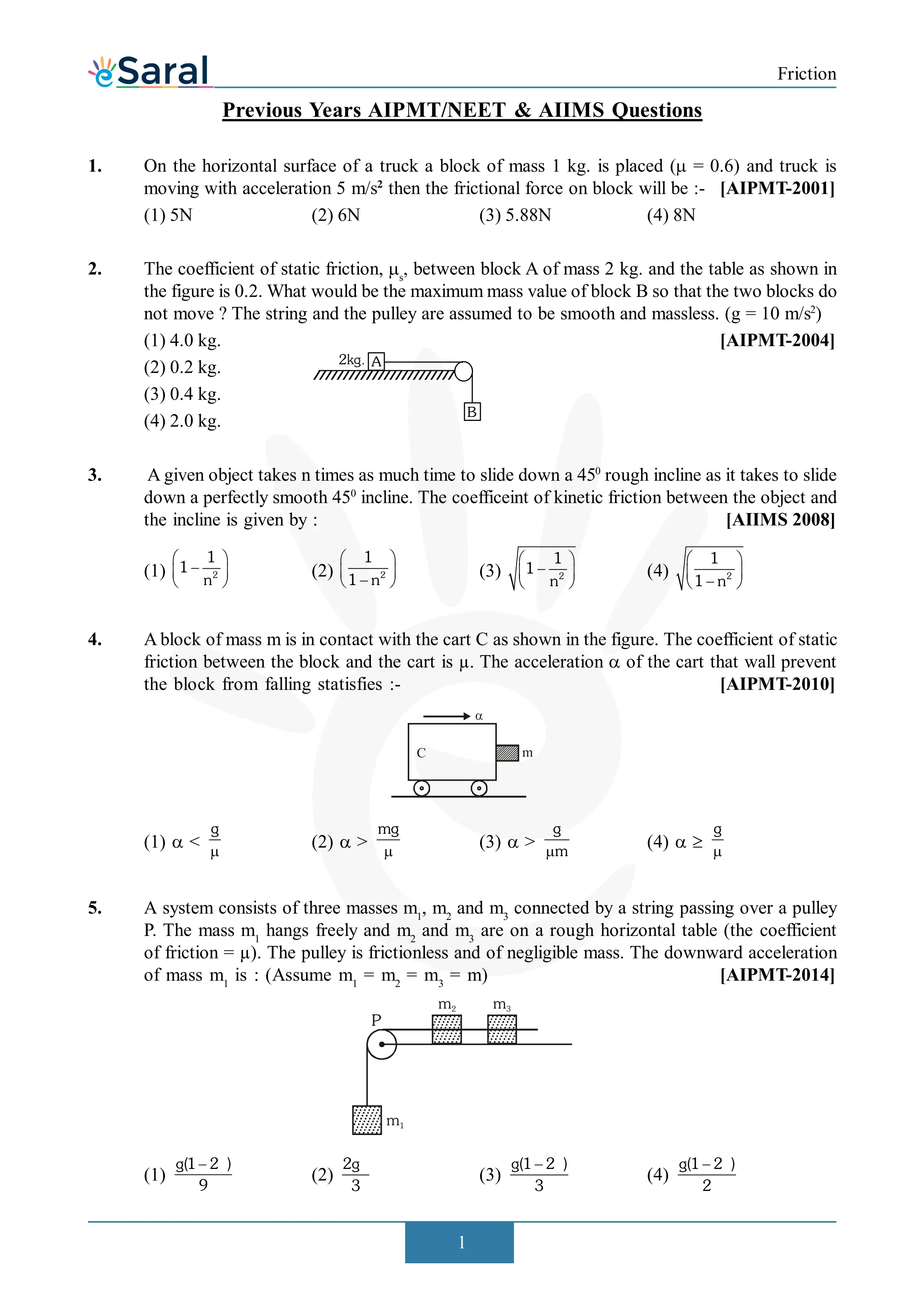 Friction NEET Previous Year Questions & Solutions