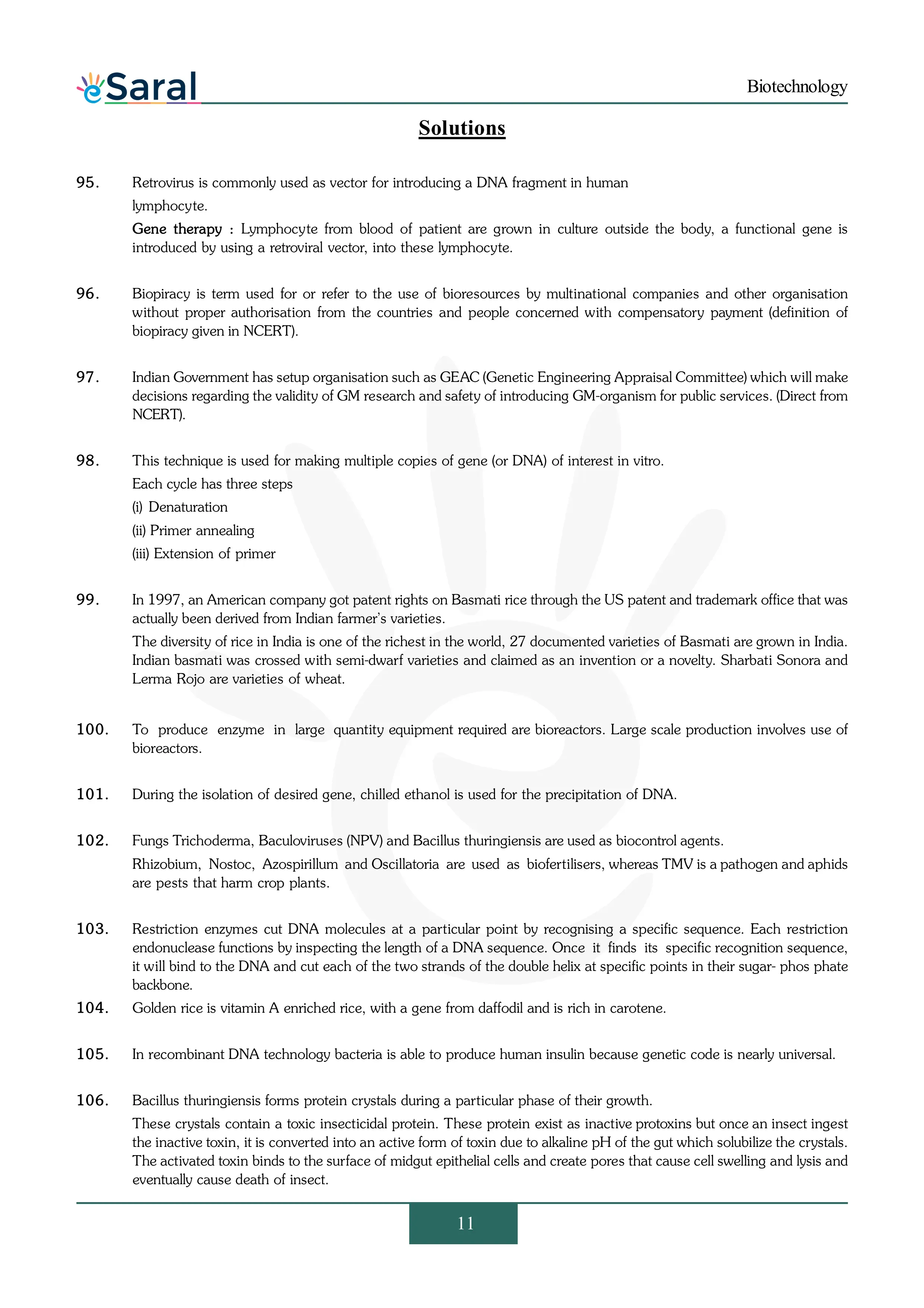Biotechnology - NEET Previous Year Questions with Complete Solutions