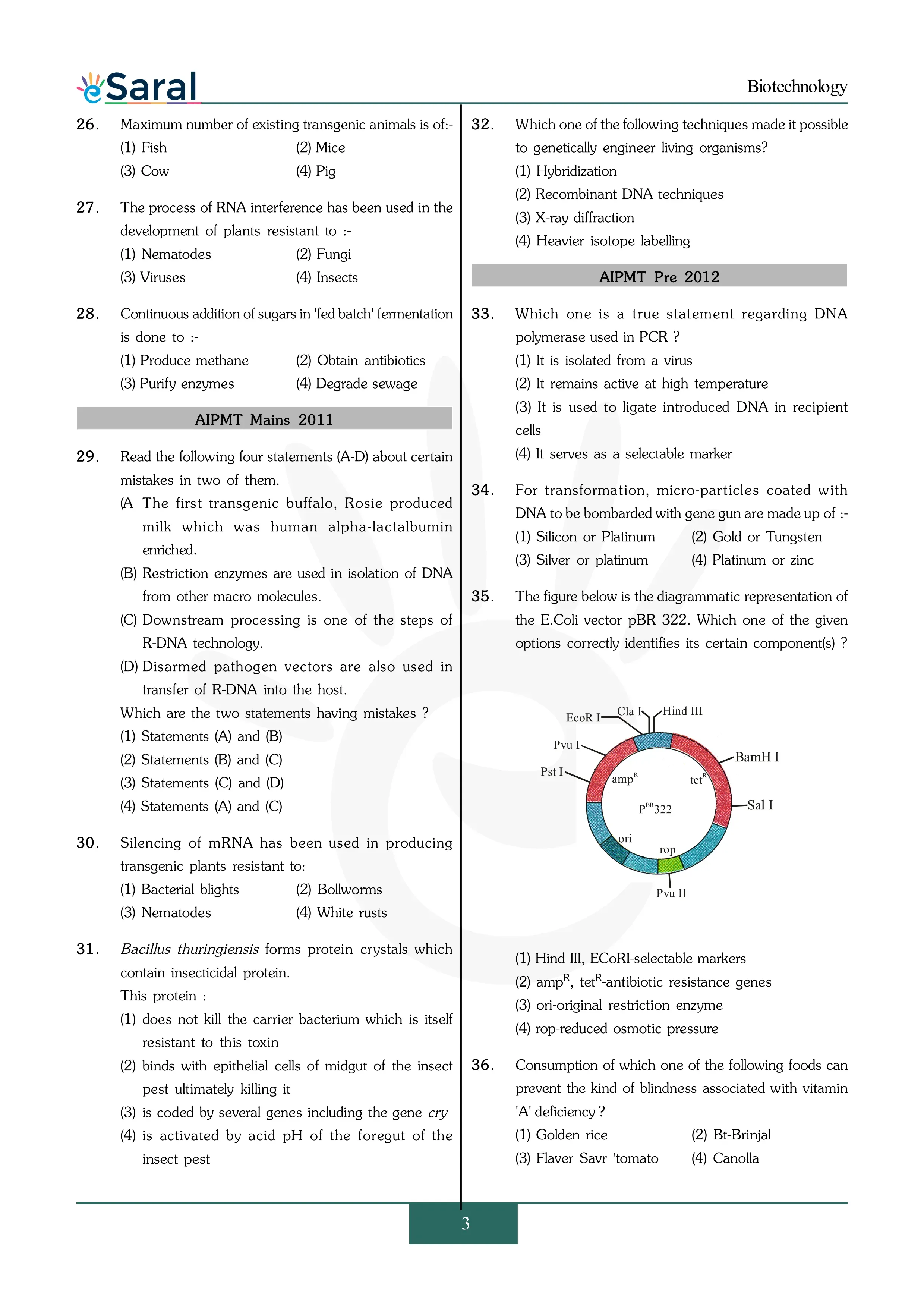 Biotechnology - NEET Previous Year Questions with Complete Solutions
