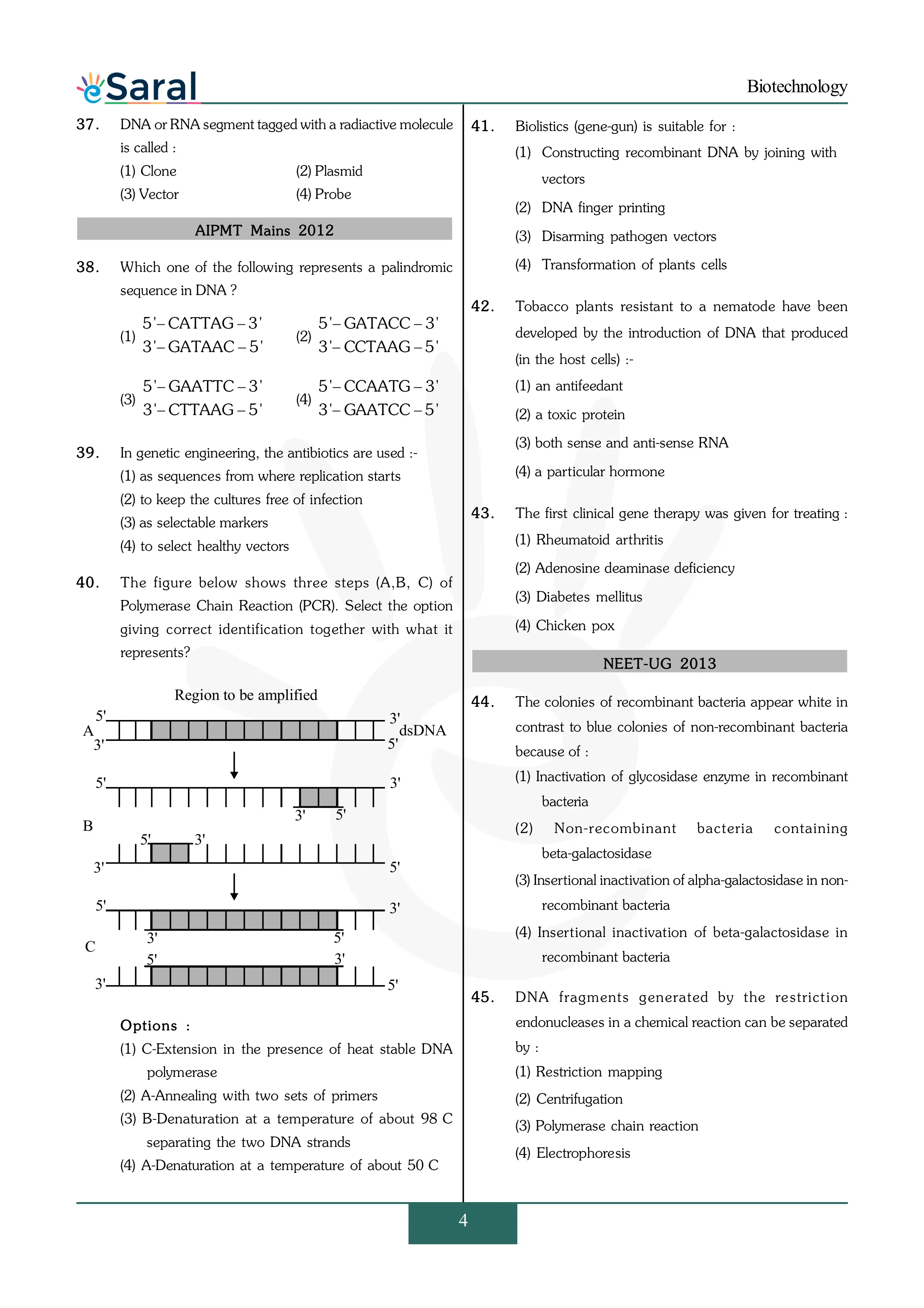 Biotechnology - NEET Previous Year Questions with Complete Solutions
