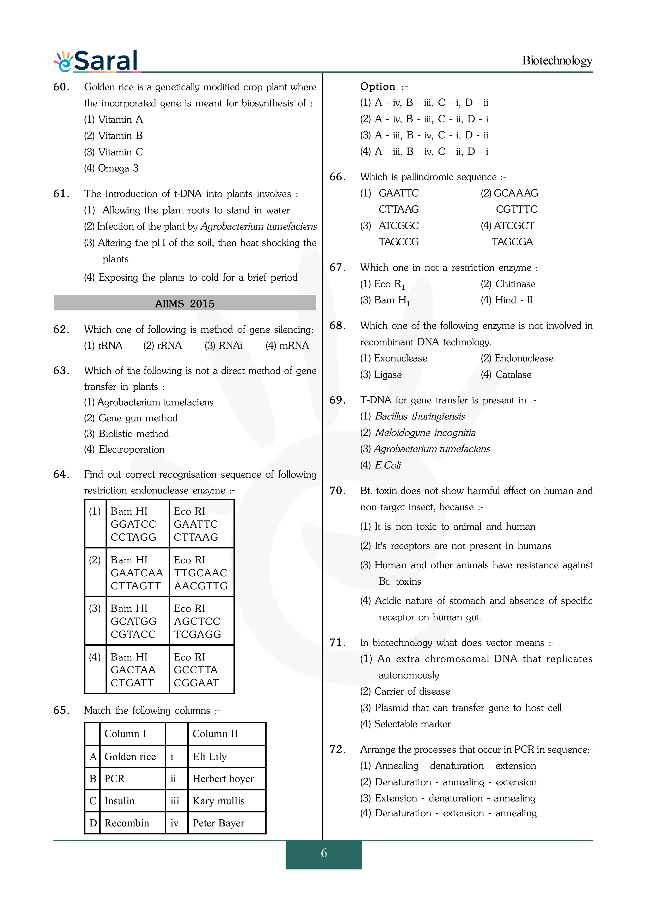 Biotechnology - NEET Previous Year Questions with Complete Solutions