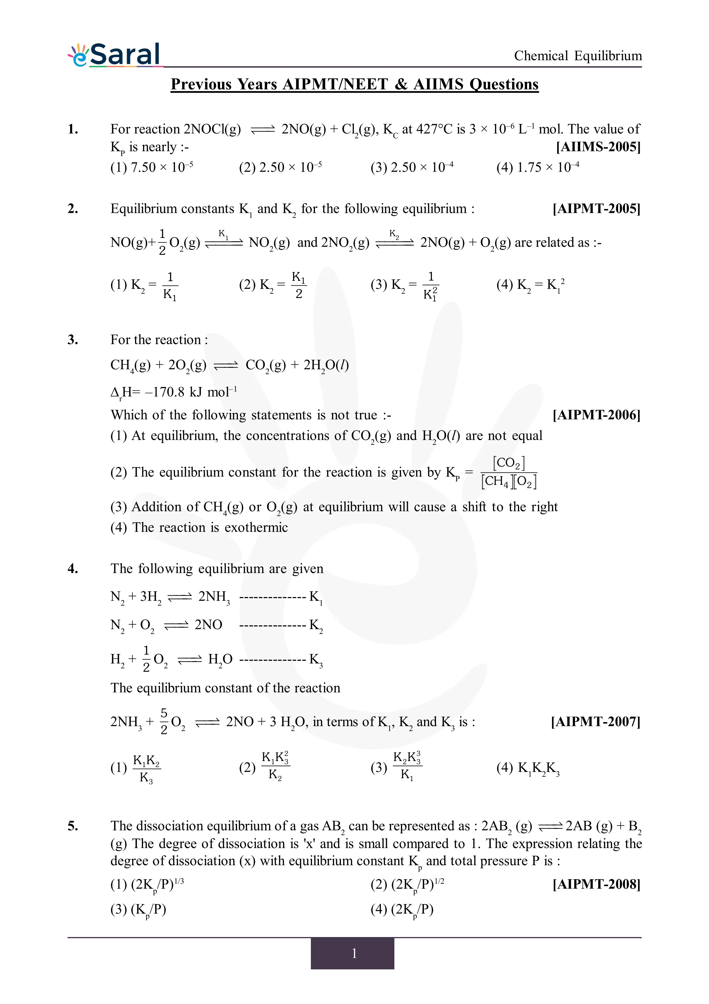 NEET PYQ Chemical Equilibrium