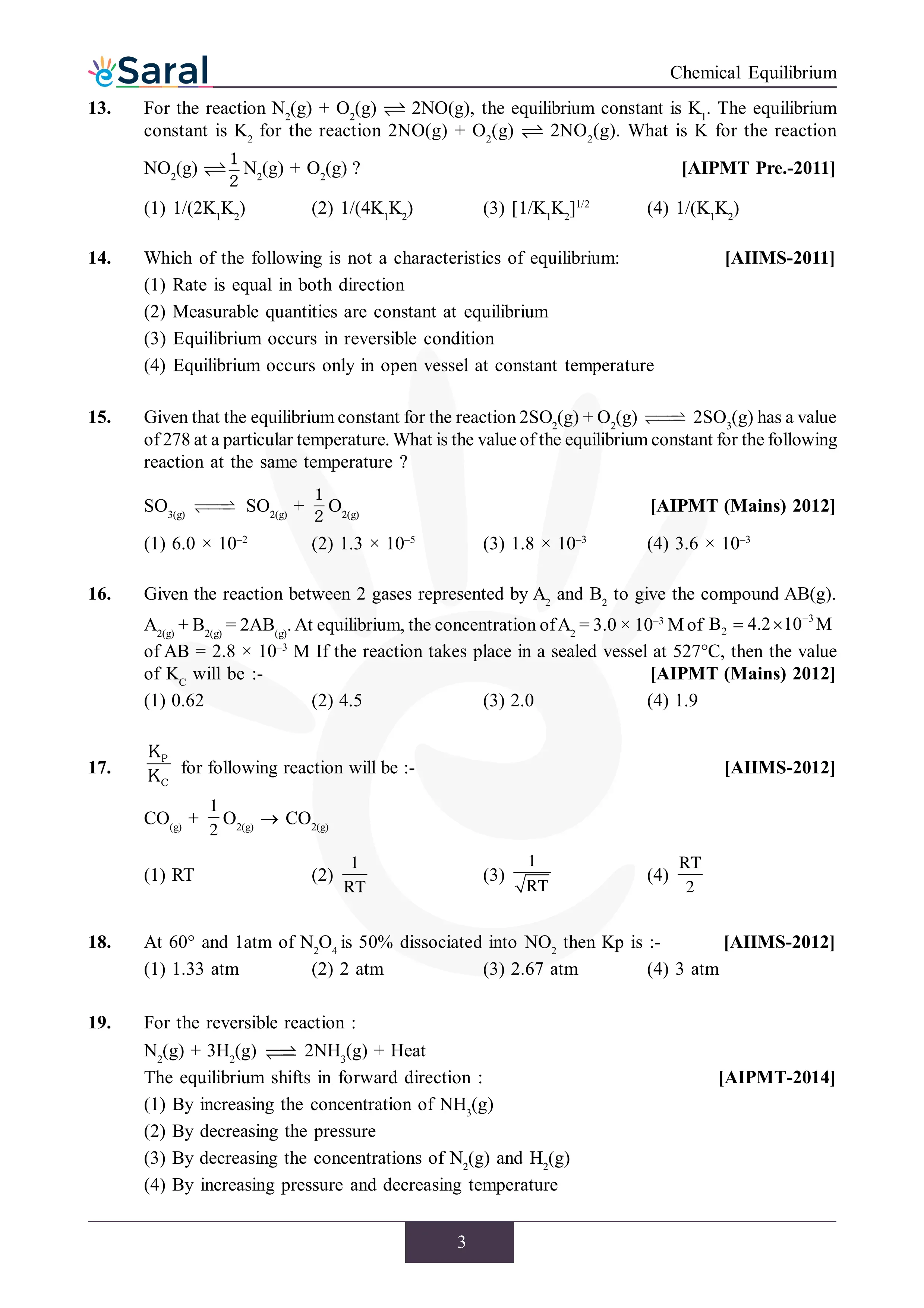 NEET PYQ Chemical Equilibrium