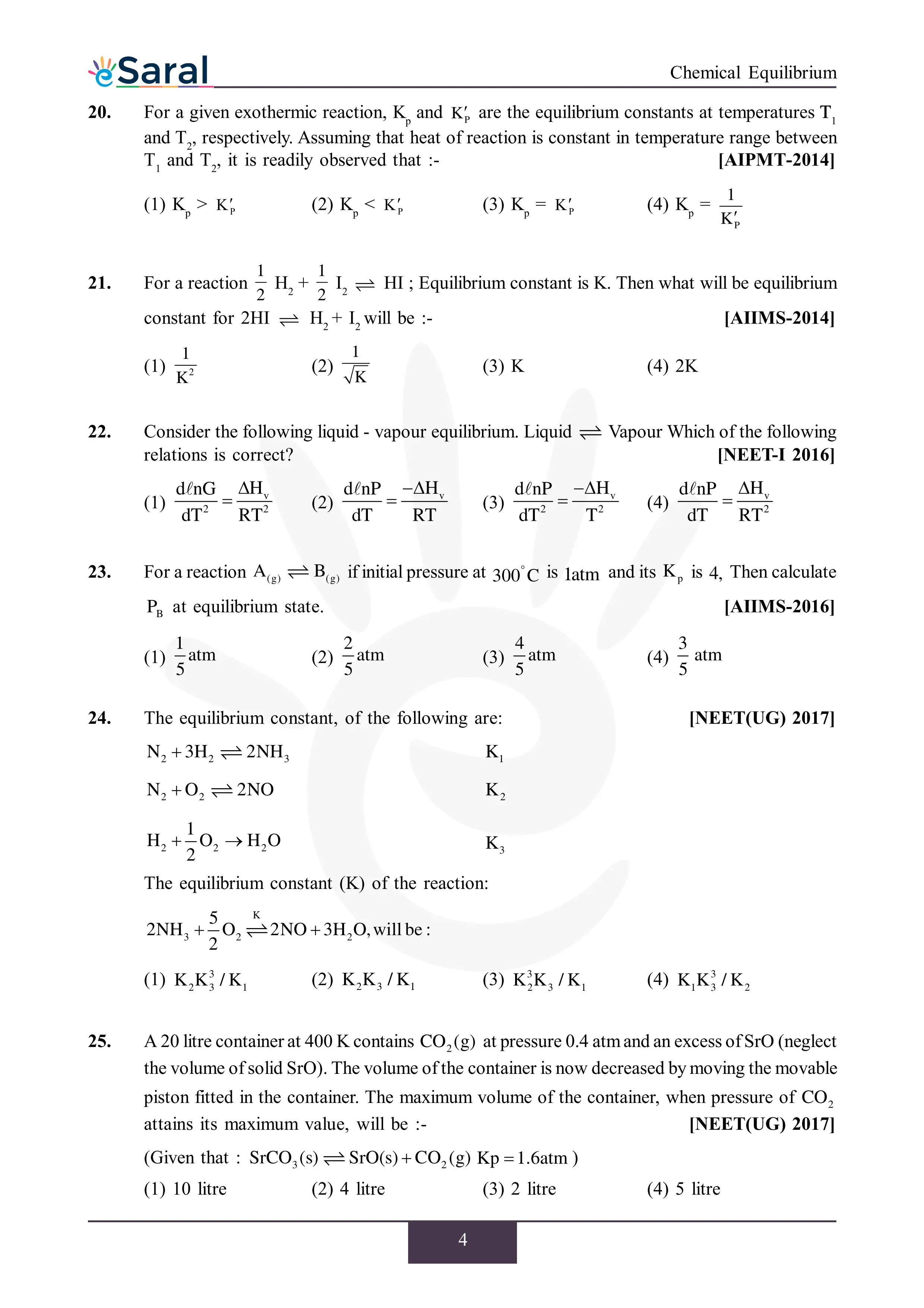 NEET PYQ Chemical Equilibrium