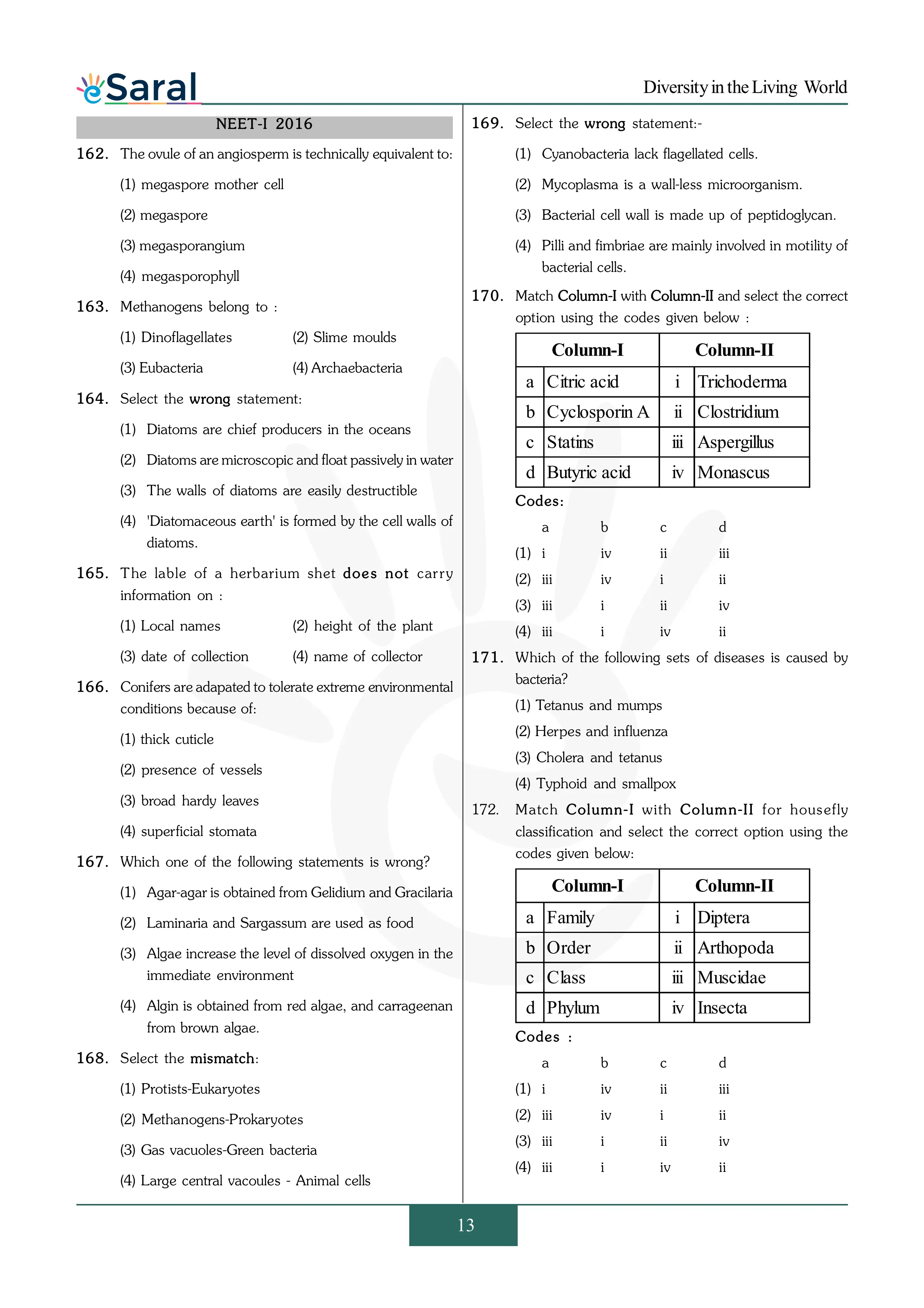Diversity in the Living World - NEET Previous Year Questions with Complete Solutions