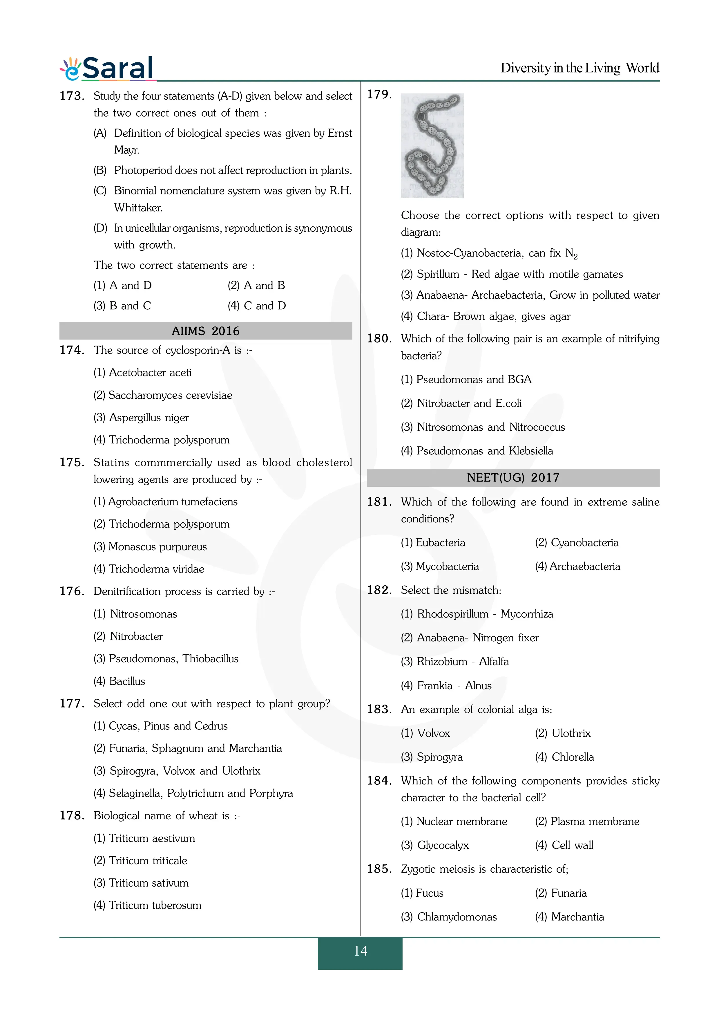 Diversity in the Living World - NEET Previous Year Questions with Complete Solutions