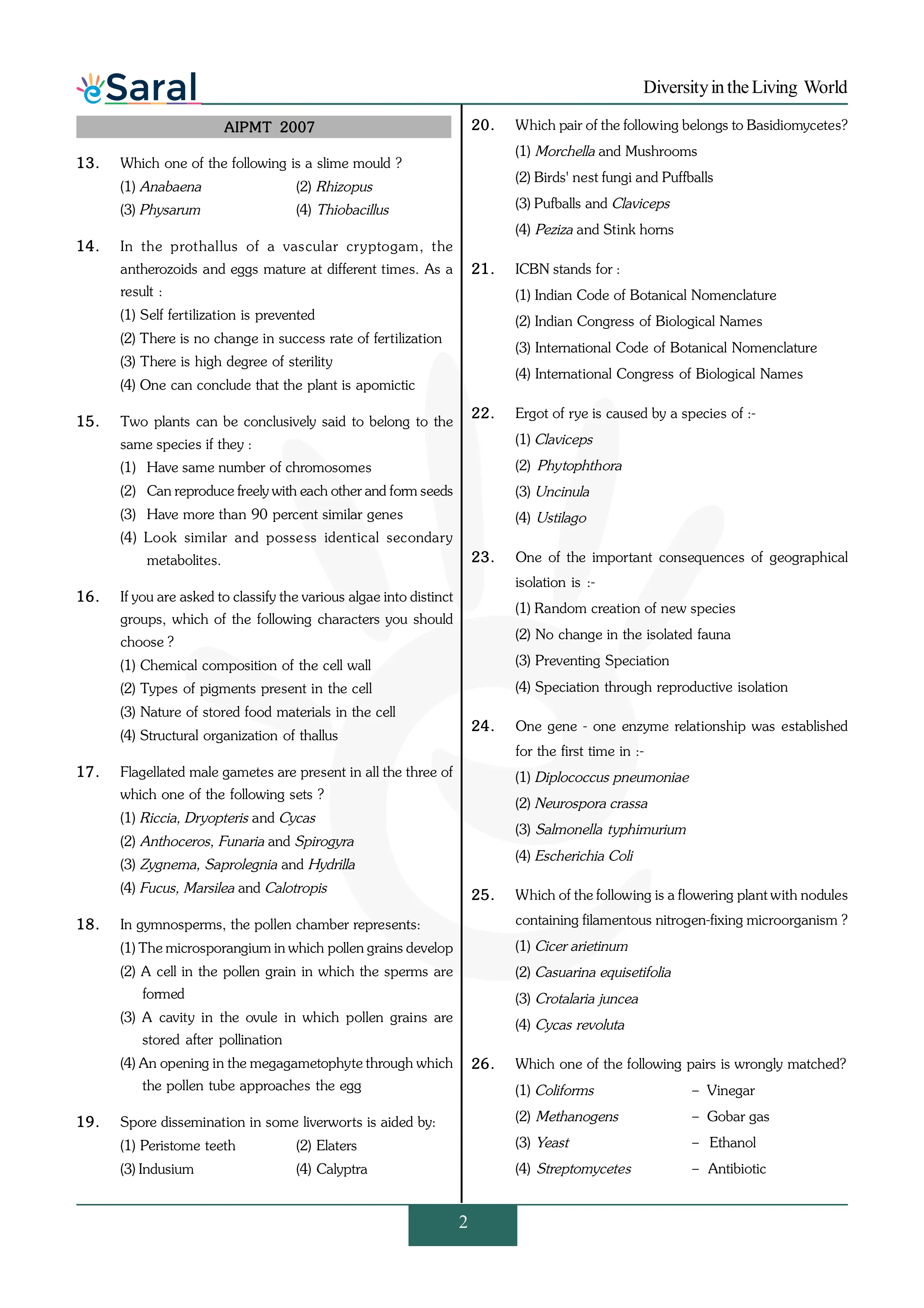 Diversity in the Living World - NEET Previous Year Questions with Complete Solutions