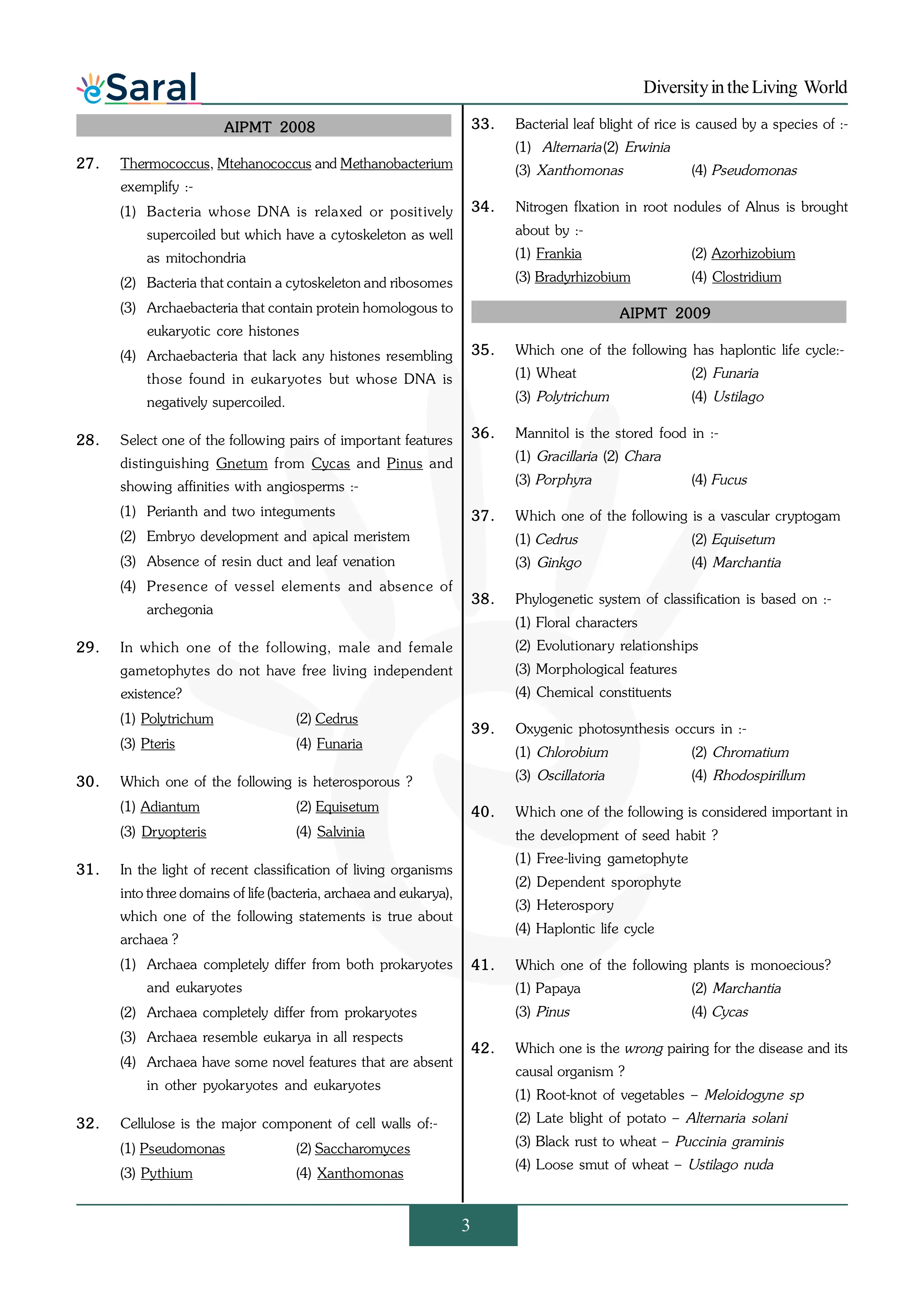 Diversity in the Living World - NEET Previous Year Questions with Complete Solutions