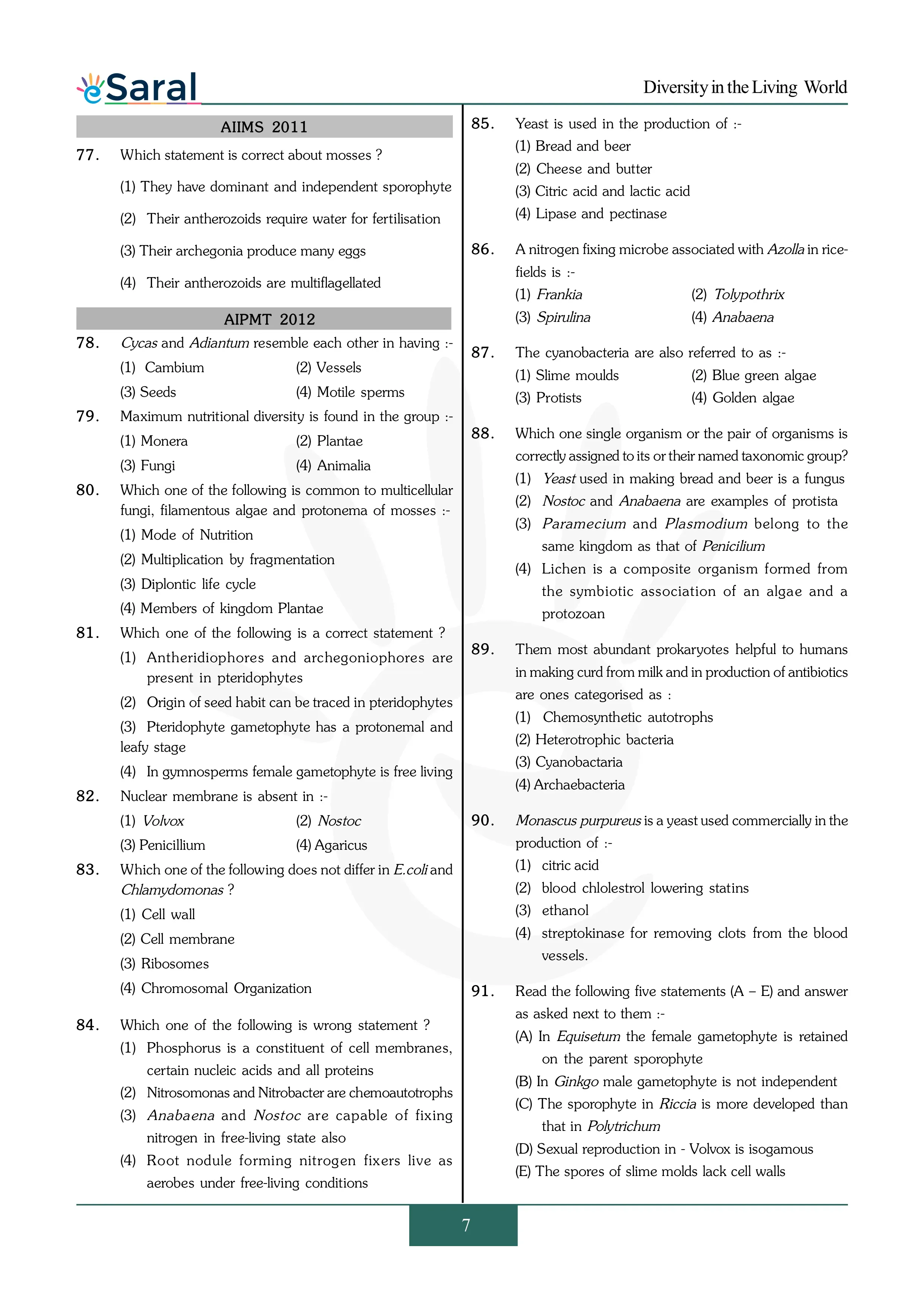 Diversity in the Living World - NEET Previous Year Questions with Complete Solutions