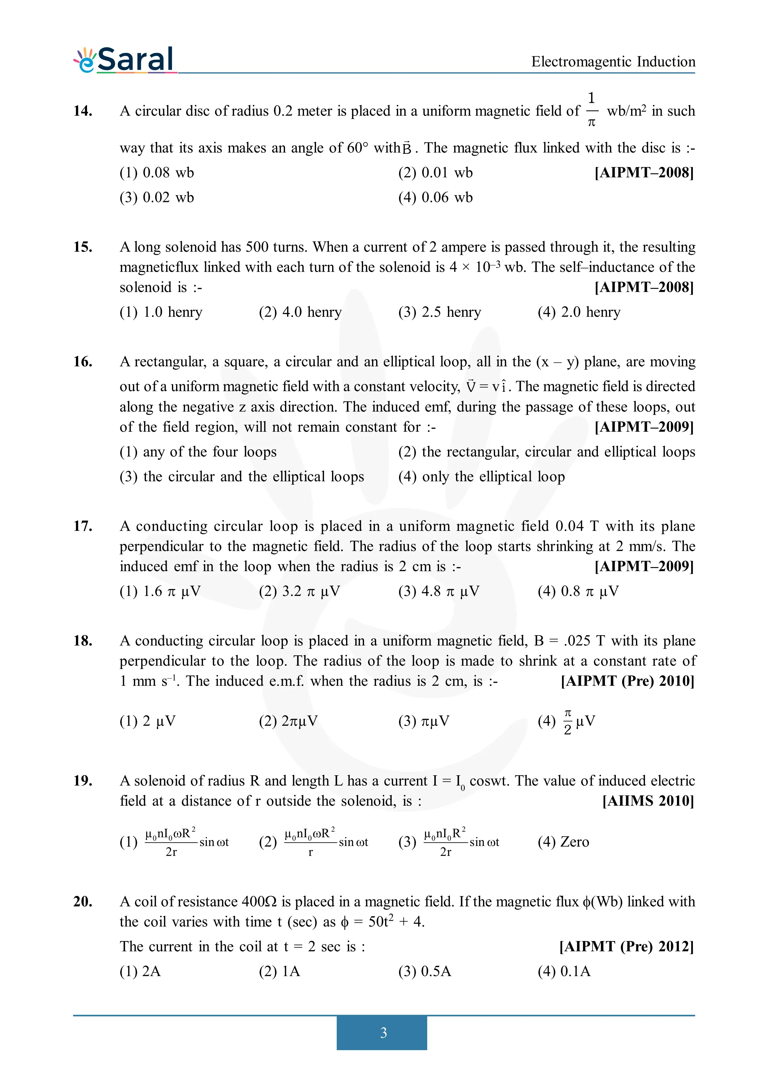 Electromagnetic Induction NEET PYQ | Solved Questions