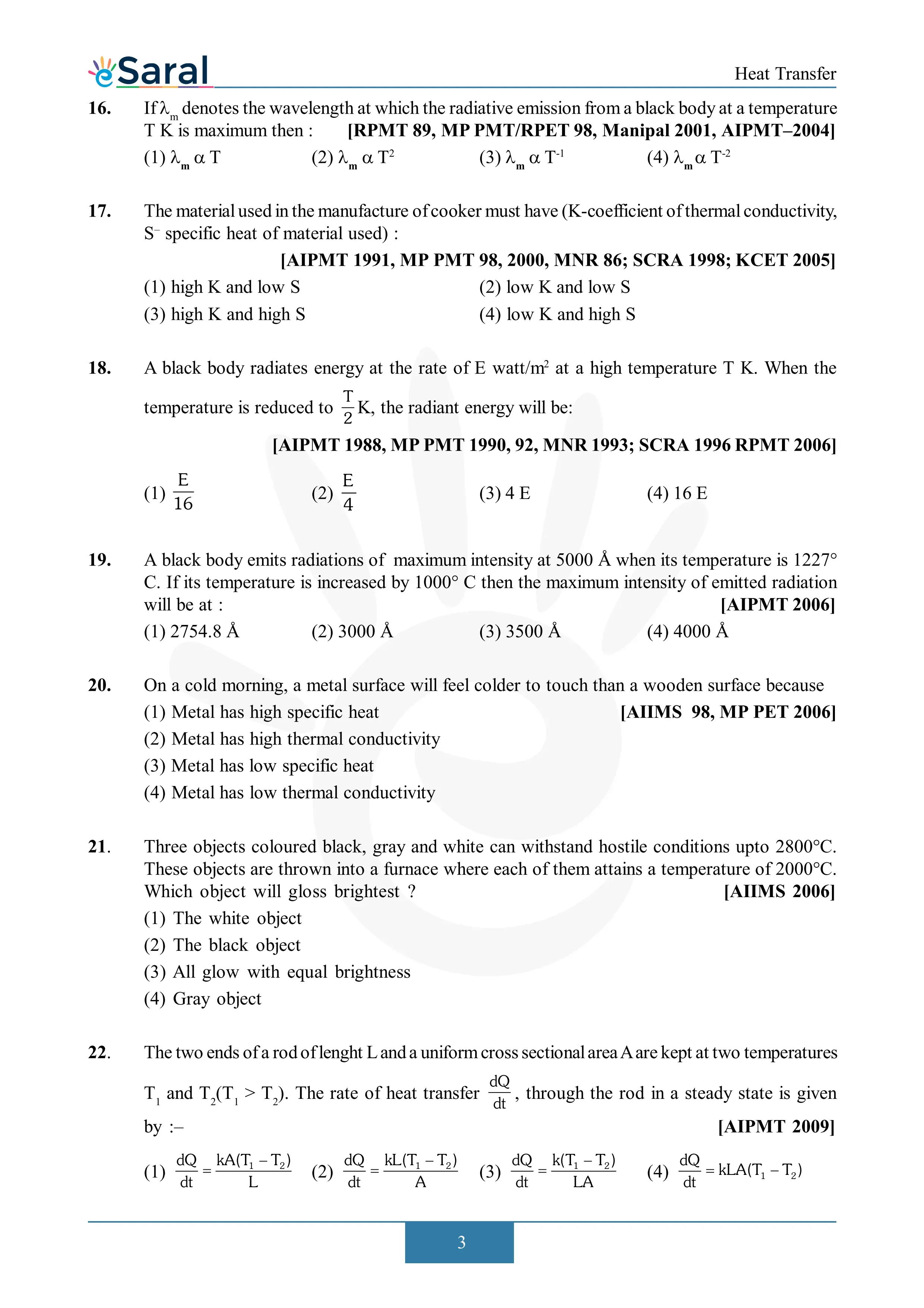 Heat Transfer - NEET Previous Year Questions