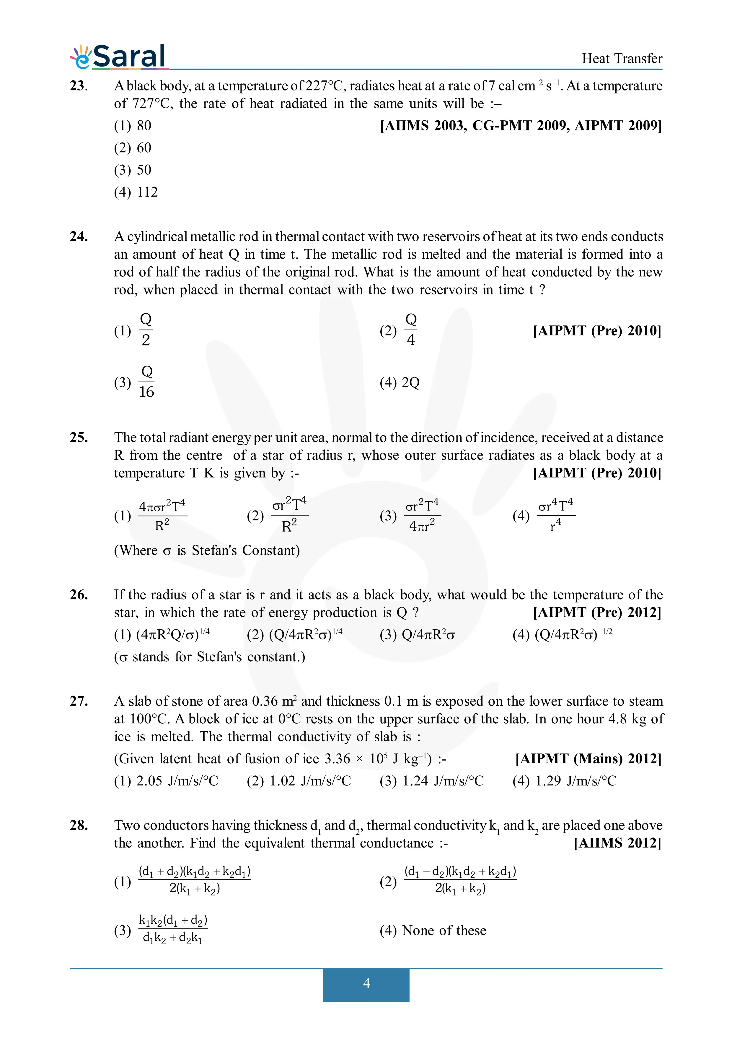 Heat Transfer - NEET Previous Year Questions