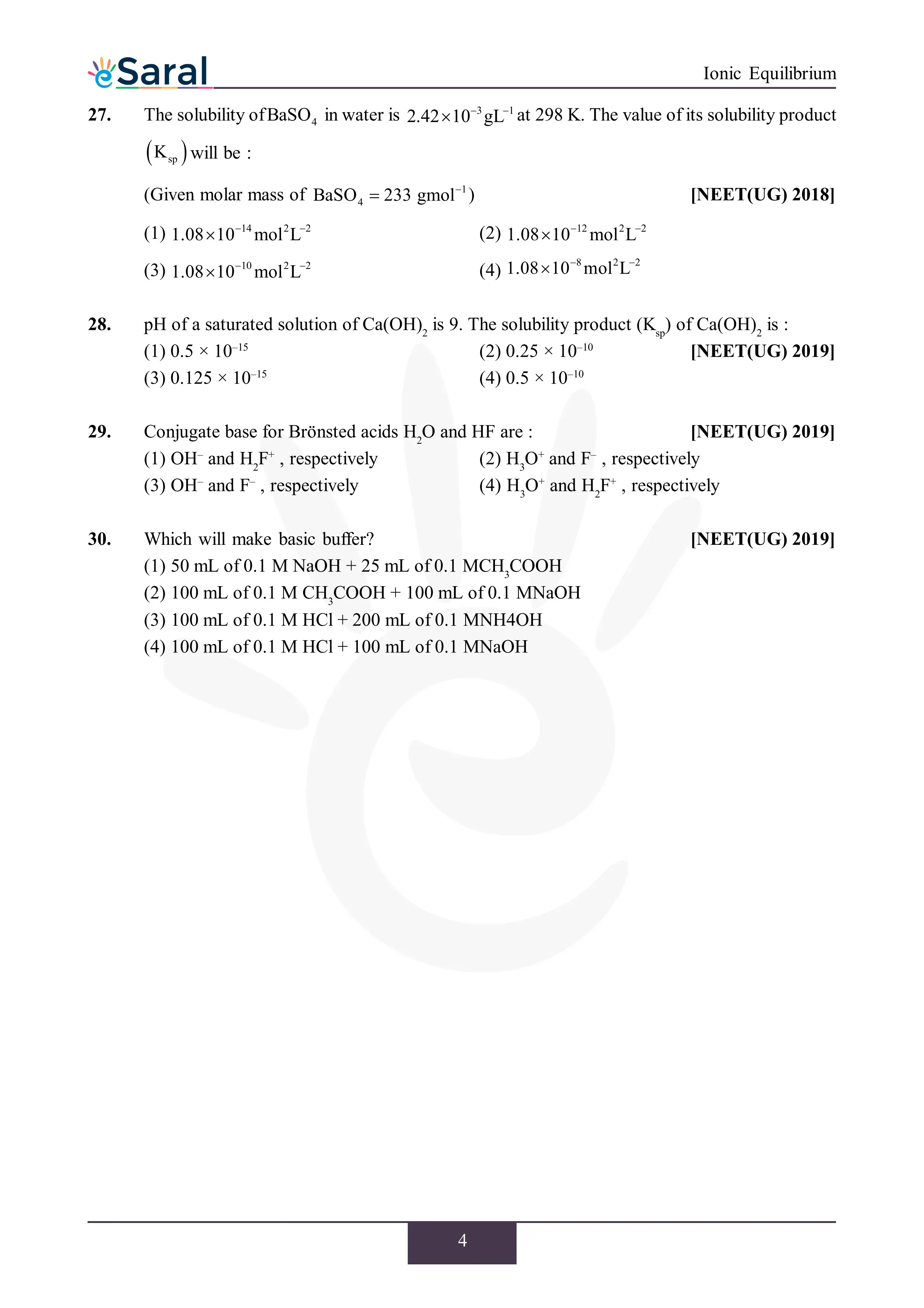 Ionic Equilibrium - NEET Previous Year Questions with Complete Solutions