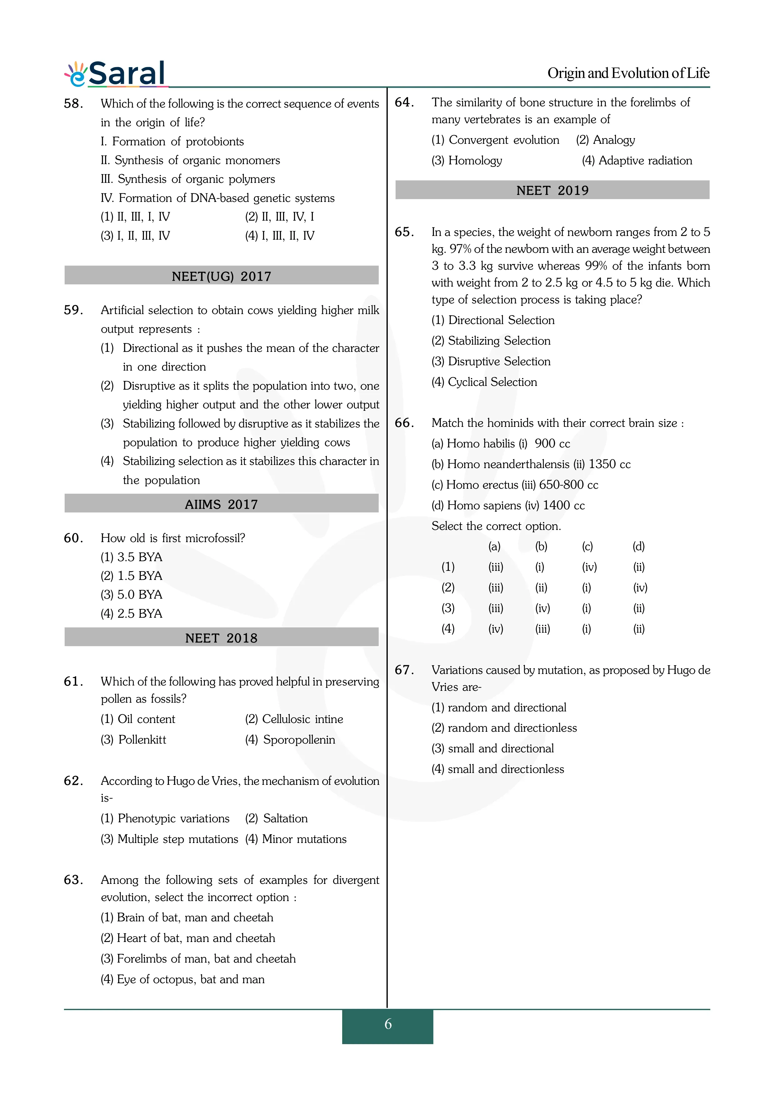 Origin and Evolution of Life - NEET Previous Year Questions with Complete Solutions