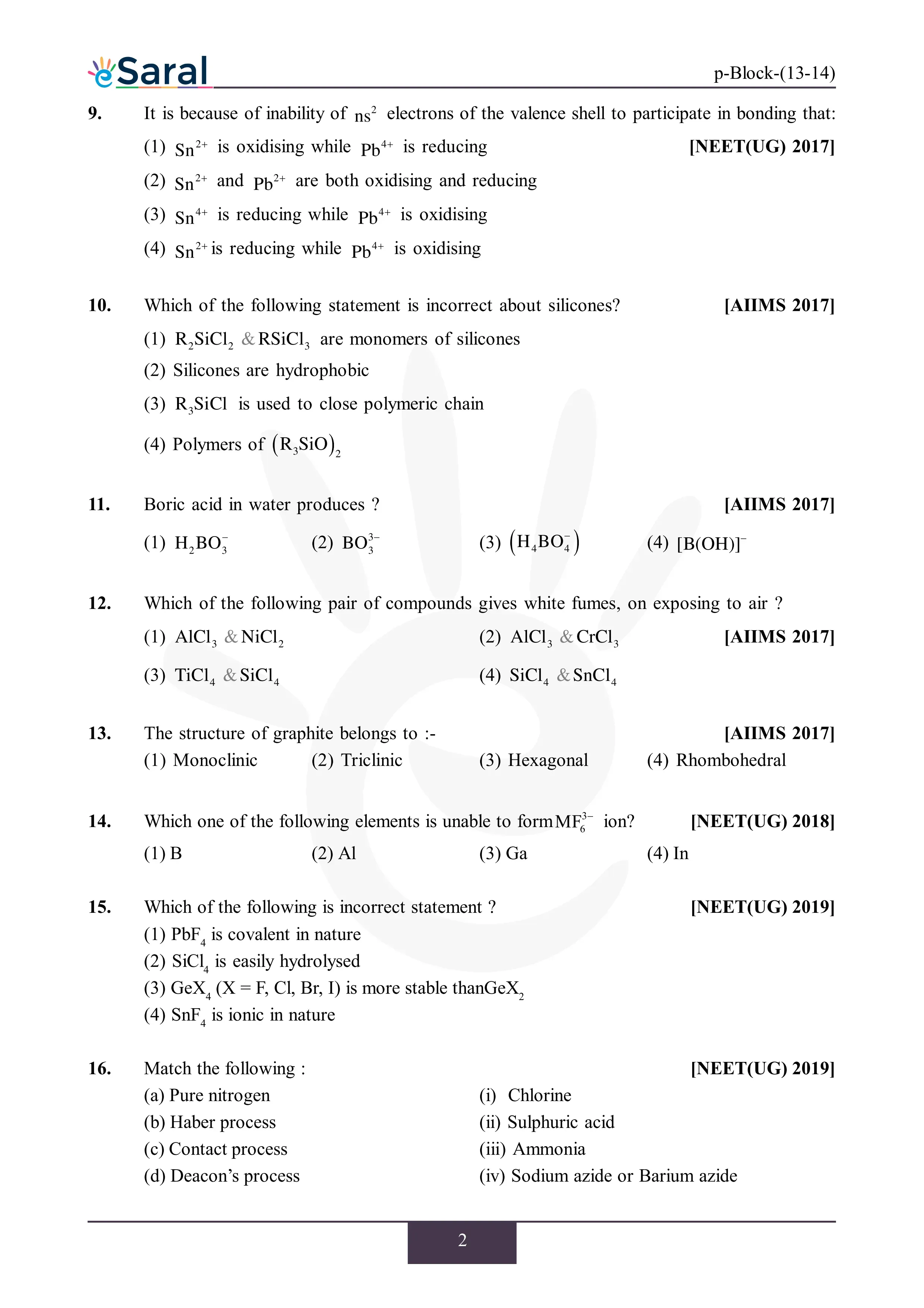 P-Block - NEET Previous Year Questions with Complete Solutions