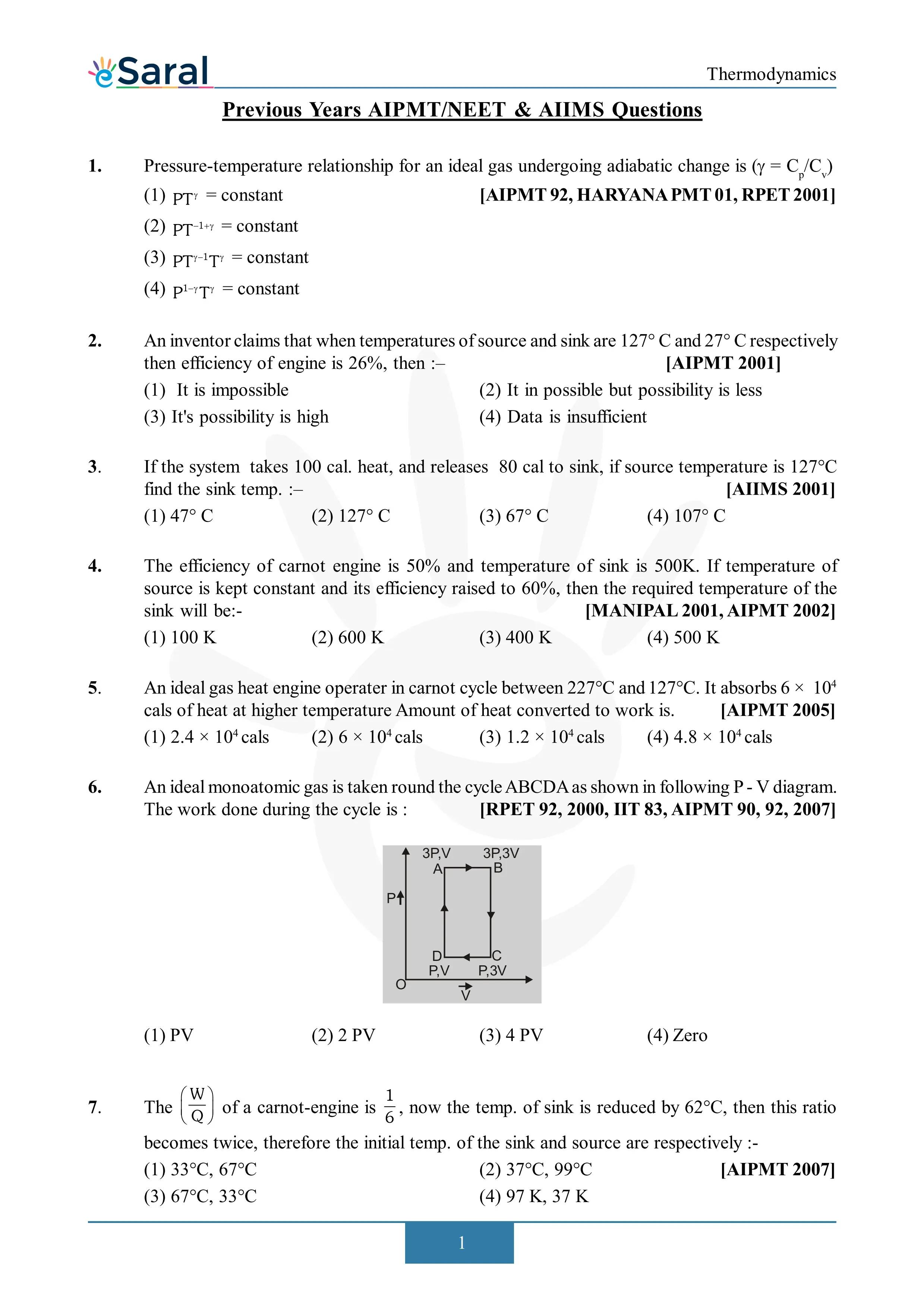 Thermodynamics - NEET Previous Year Questions with Complete Solutions
