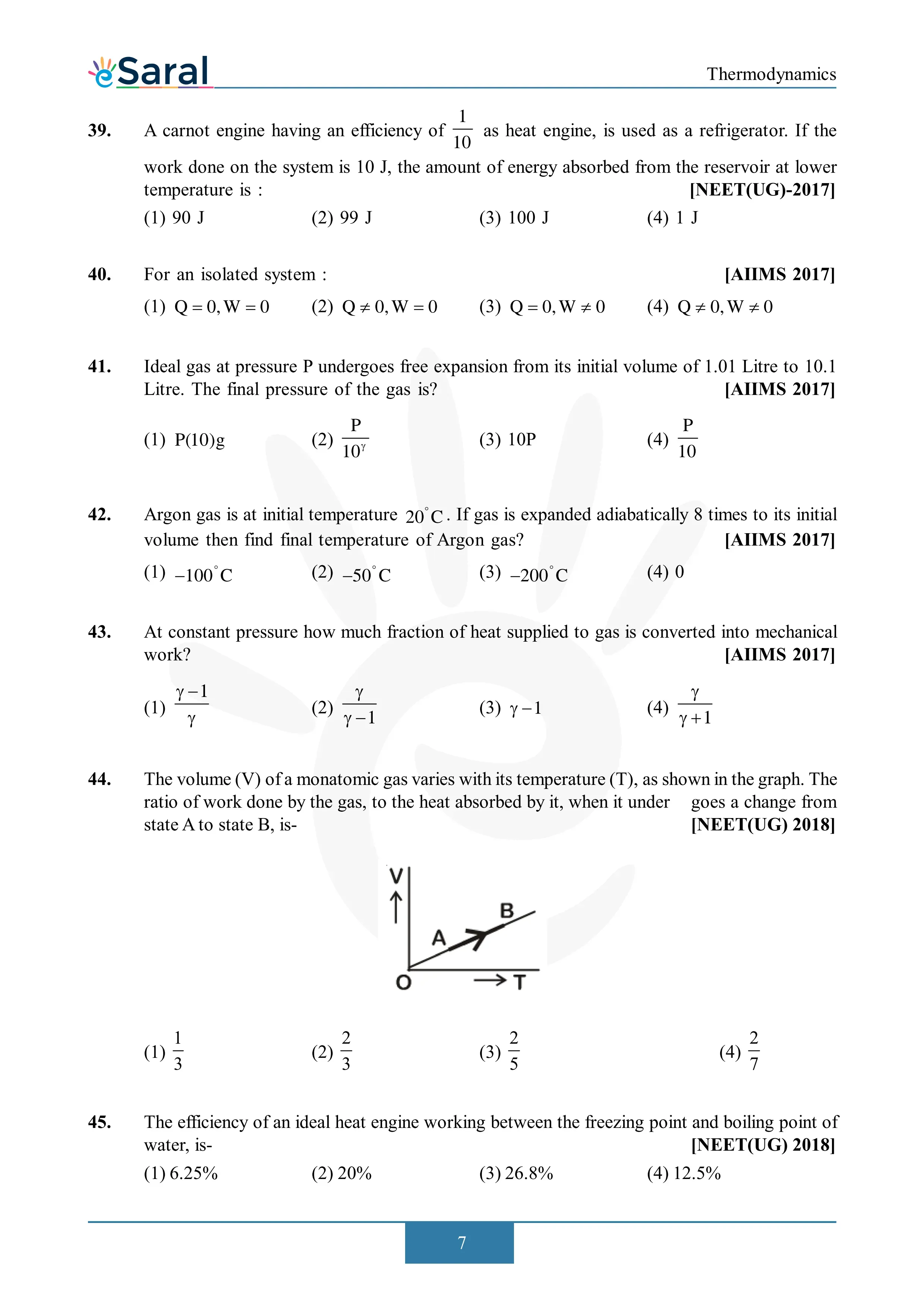Thermodynamics - NEET Previous Year Questions with Complete Solutions