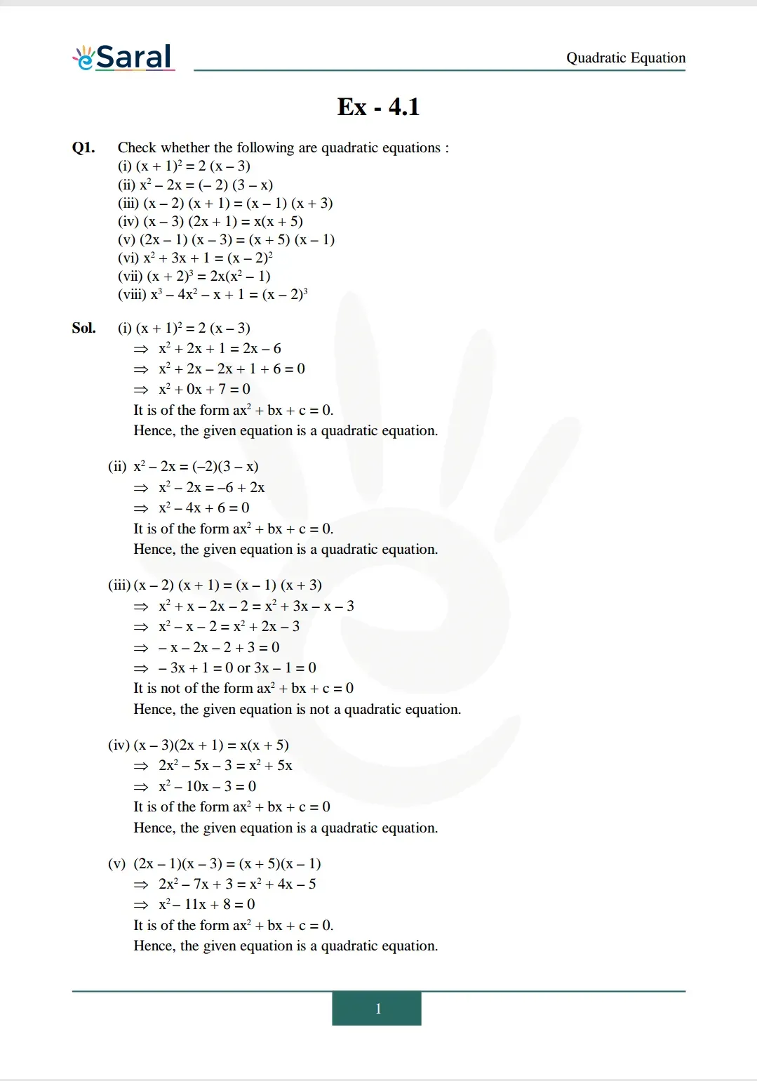 NCERT Solutions for Class 10 Maths chapter 4 Exercise 4.1 Image 1