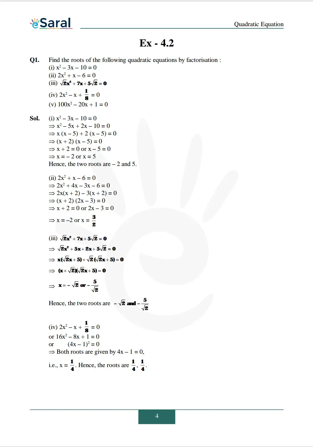 NCERT Solutions for Class 10 Maths chapter 4 Exercise 4.2 Image 1