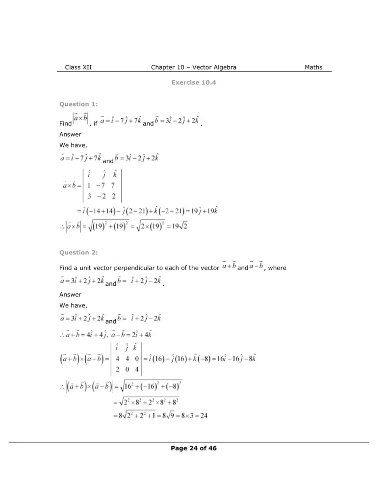 NCERT Class 12 Maths Chapter 10 Exercise 10.4 Solutions Image 1