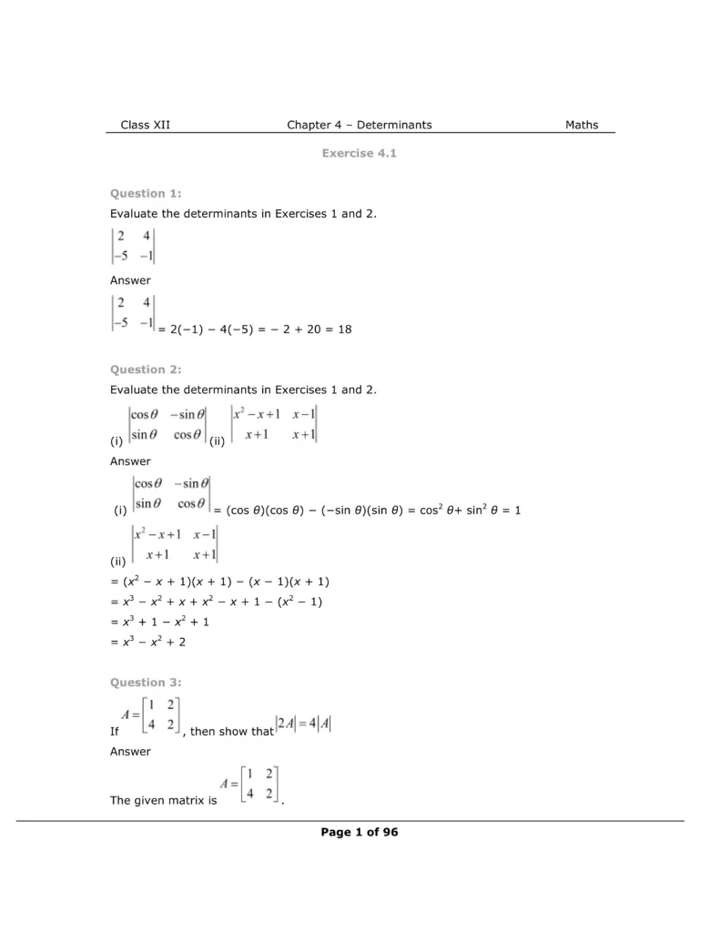 NCERT Class 12 Maths Chapter 4 Exercise 4.1 Solutions Image 1