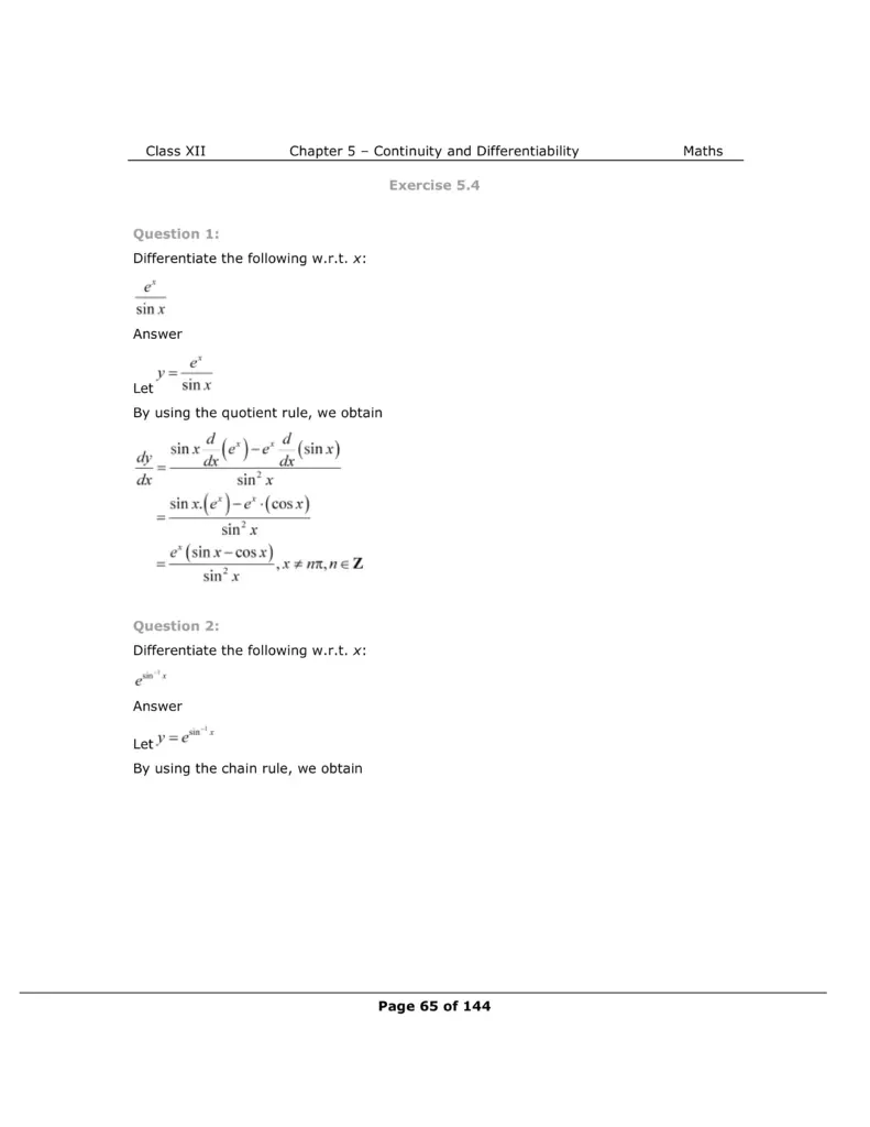 NCERT Class 12 Maths Chapter 5 Exercise 5.4 Solutions Image 1