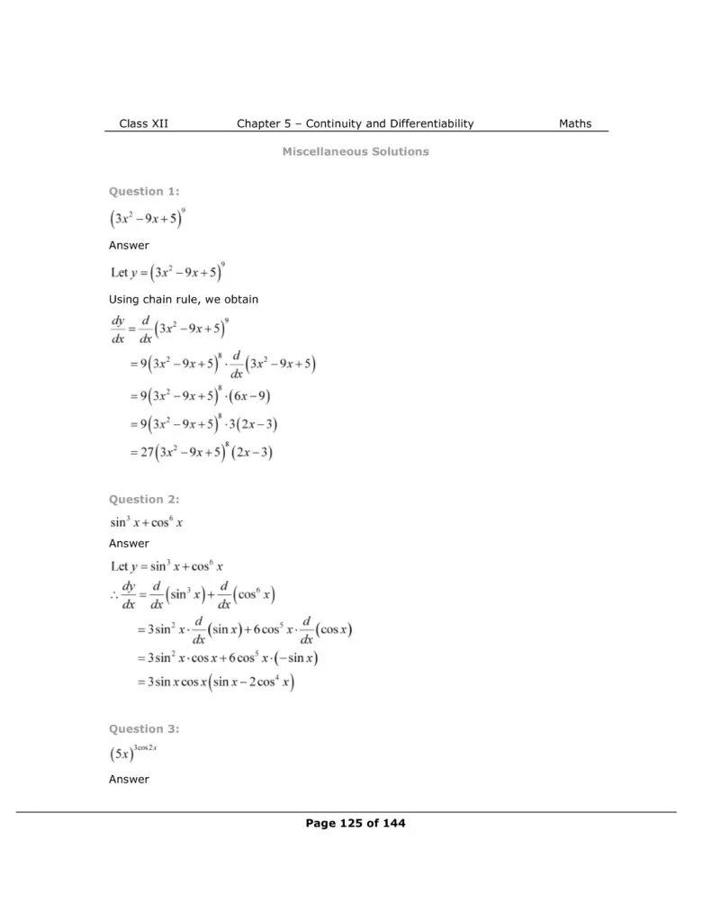 NCERT Solutions For Class 12 Maths Chapter 5 Miscellaneous Exercise Image 1