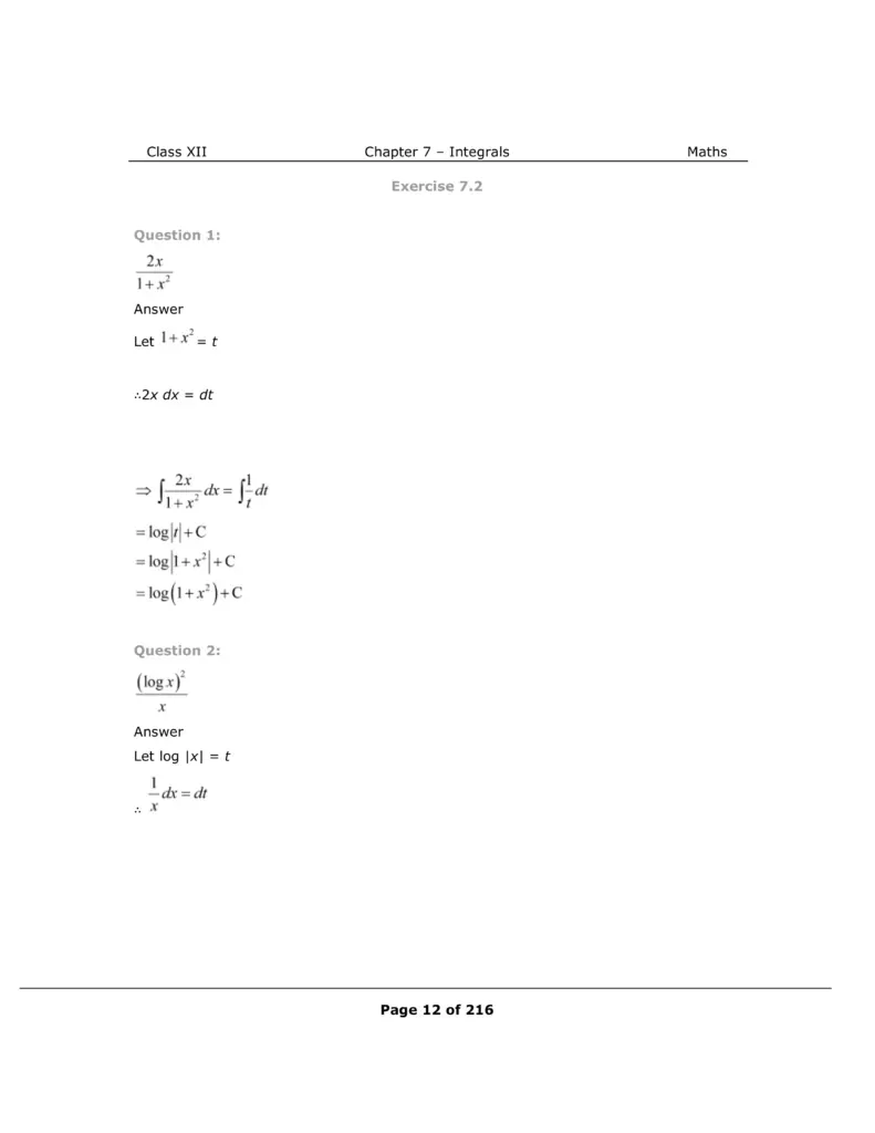 NCERT Class 12 Maths Chapter 7 Exercise 7.2 Solutions Image 1