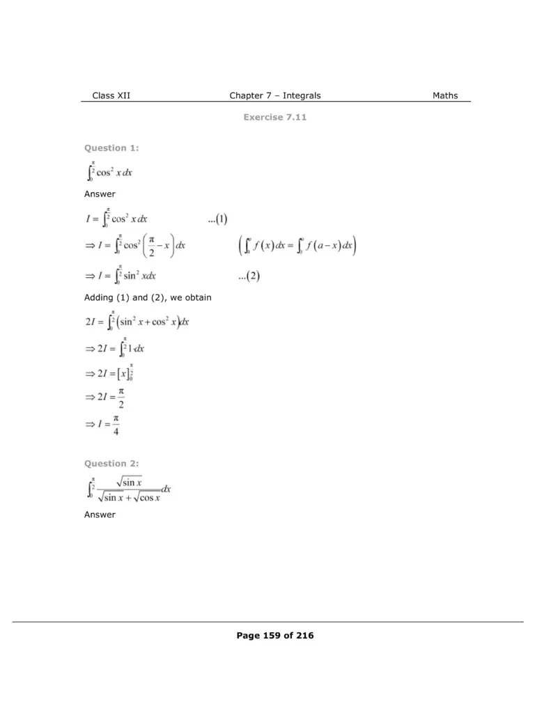 NCERT Class 12 Maths Chapter 7 Exercise 7.11 Solutions Image 1