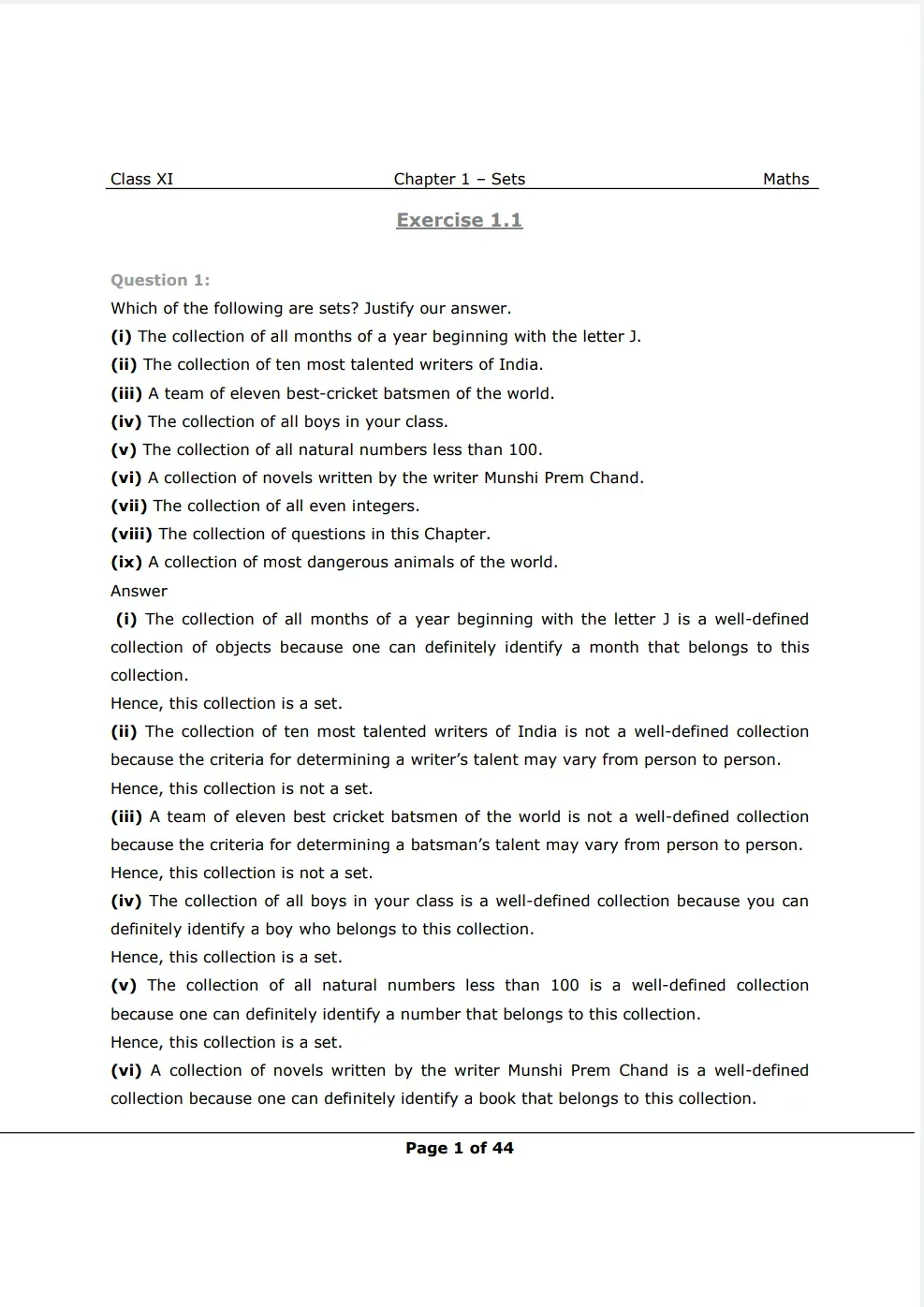 Class 11 Maths Chapter 1 Exercise 1.1 solutions - Image 1