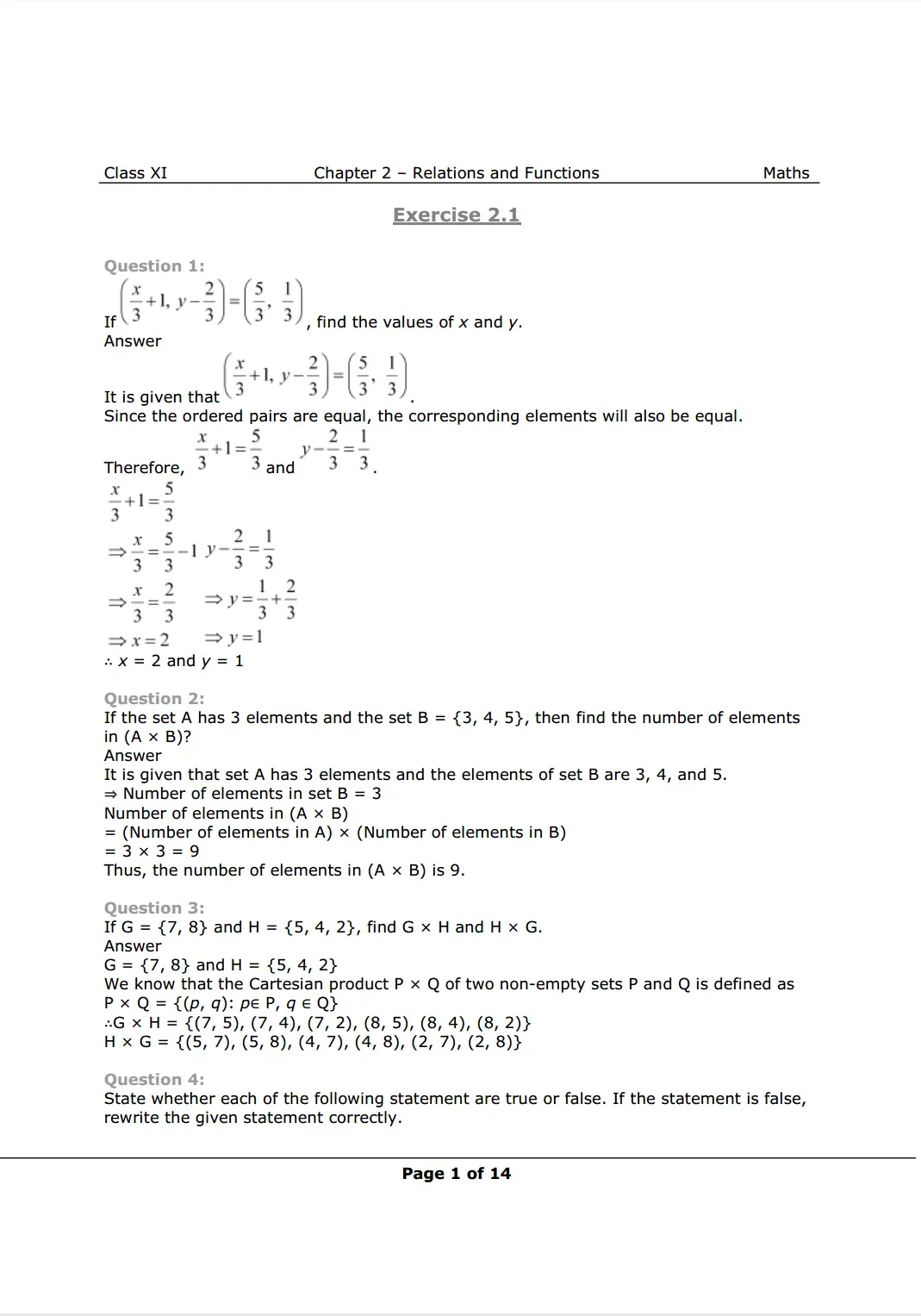 NCERT Class 11 maths chapter 2 exercise 2.1 Solutions Image 1