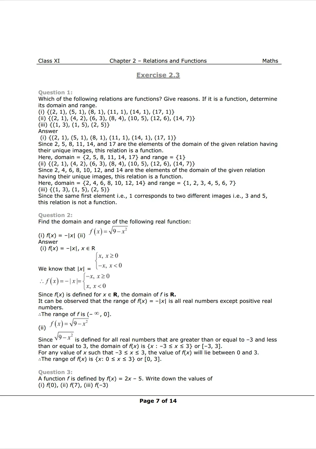 Class 11 maths chapter 2 exercise 2.3 Image 1