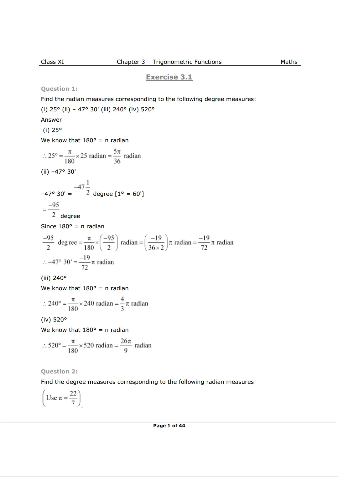 Class 11 Maths Chapter 3 Exercise 3.1 Solutions Image 1