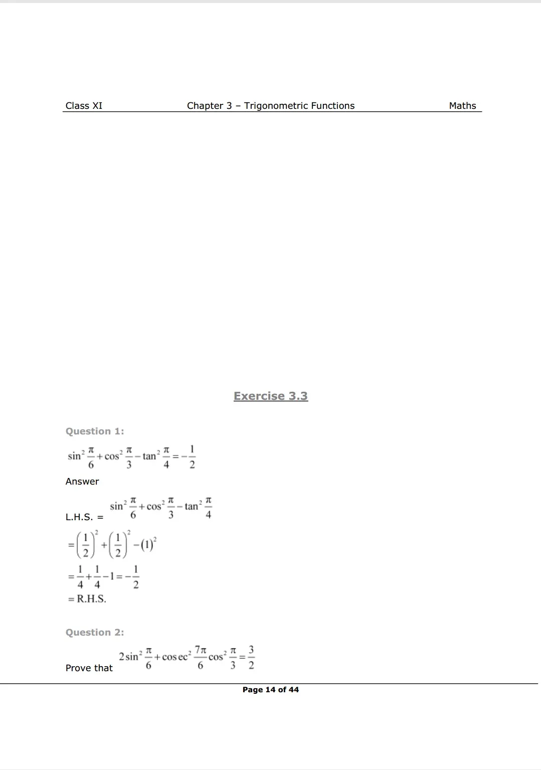 Class 11 Maths Chapter 3 Exercise 3.3 Solutions Image 1