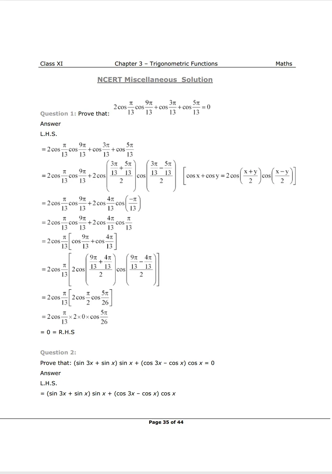 Class 11 maths Chapter 3 Miscellaneous Solutions Image 1