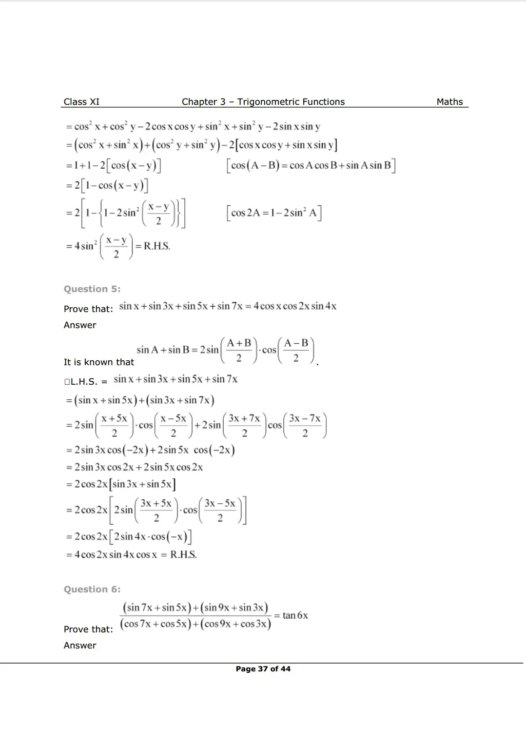 Class 11 maths Chapter 3 Miscellaneous Solutions Image 3