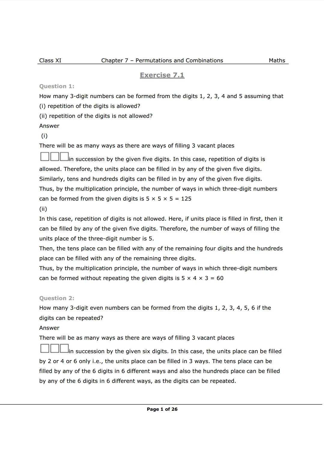 Class 11 Maths Chapter 7 Exercise 7.1 Solutions Image 1