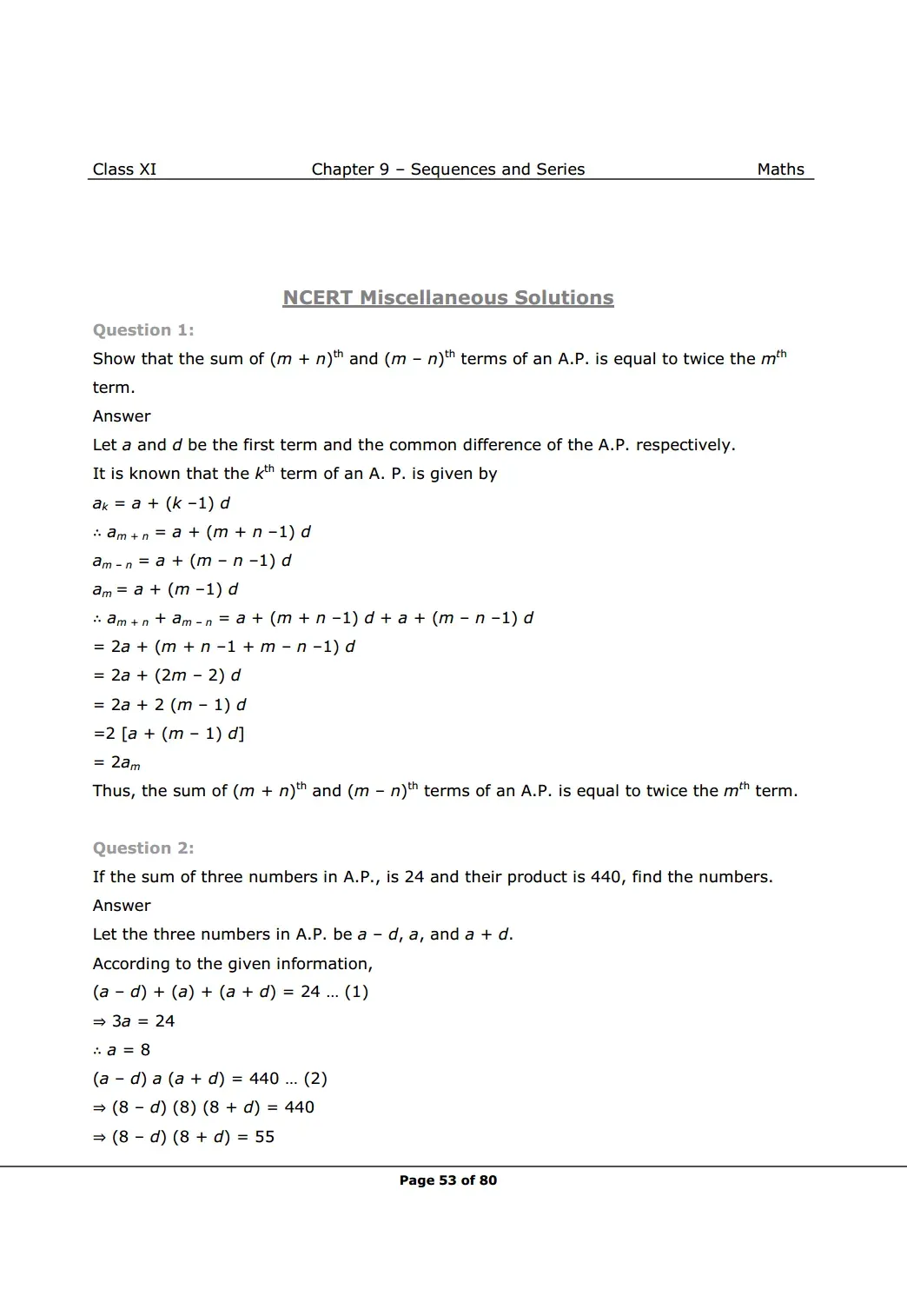 NCERT Solutions For Class 11 Maths Chapter 9 Miscellaneous Exercise image 1